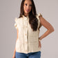 Kendra Frill Sleeve Denim Waistcoat In Beige