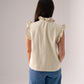 Kendra Frill Sleeve Denim Waistcoat In Beige