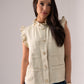 Kendra Frill Sleeve Denim Waistcoat In Beige