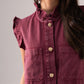 Kendra Frill Sleeve Denim Waistcoat In Bordeaux