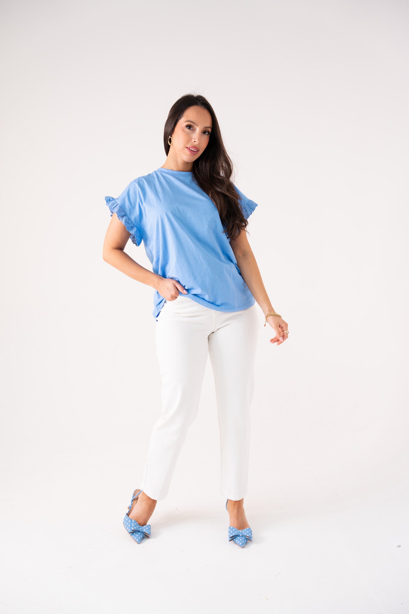Kendra Frill Sleeve T-Shirt In Blue