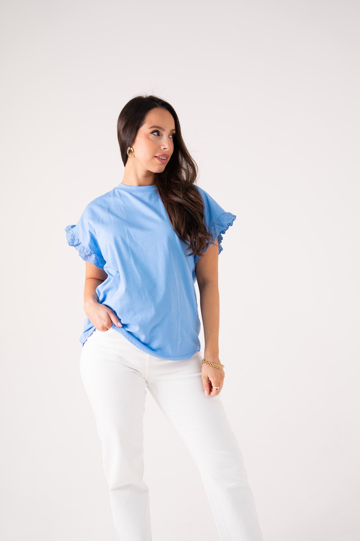 Kendra Frill Sleeve T-Shirt In Blue