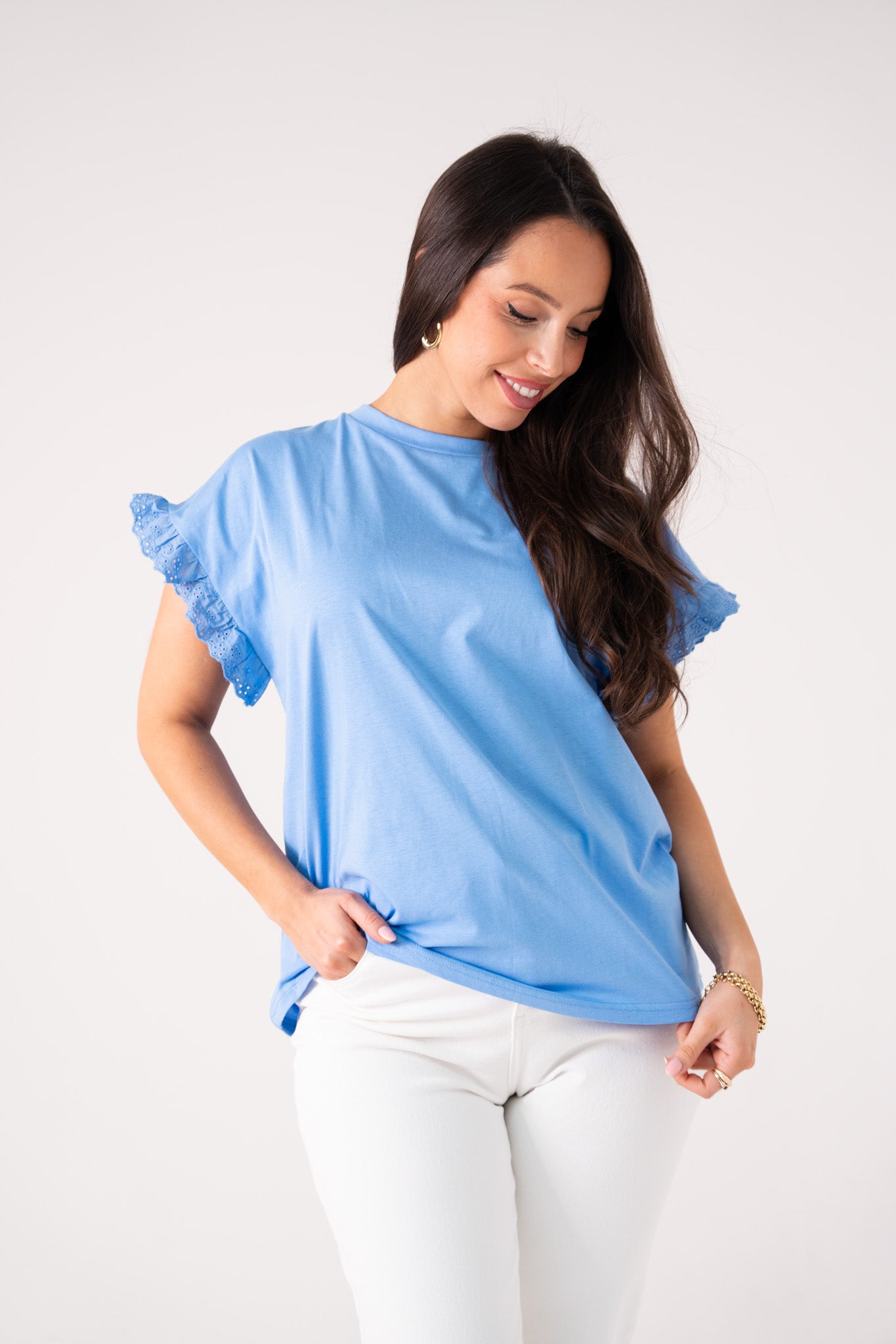 Kendra Frill Sleeve T-Shirt In Blue