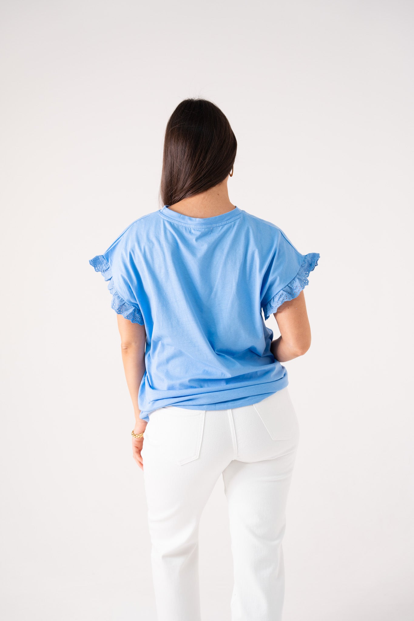 Kendra Frill Sleeve T-Shirt In Blue