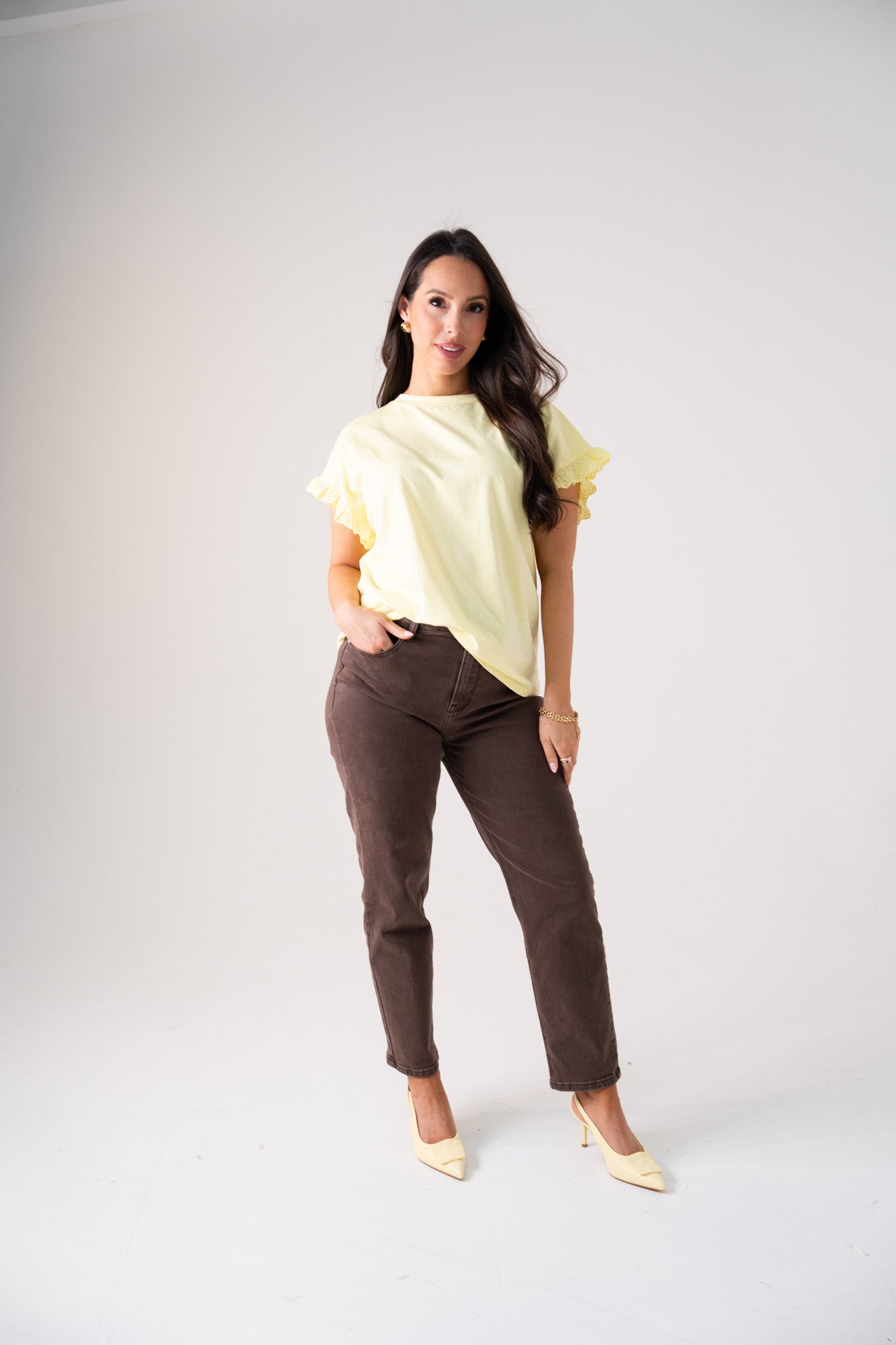 Kendra Frill Sleeve T-Shirt In Yellow