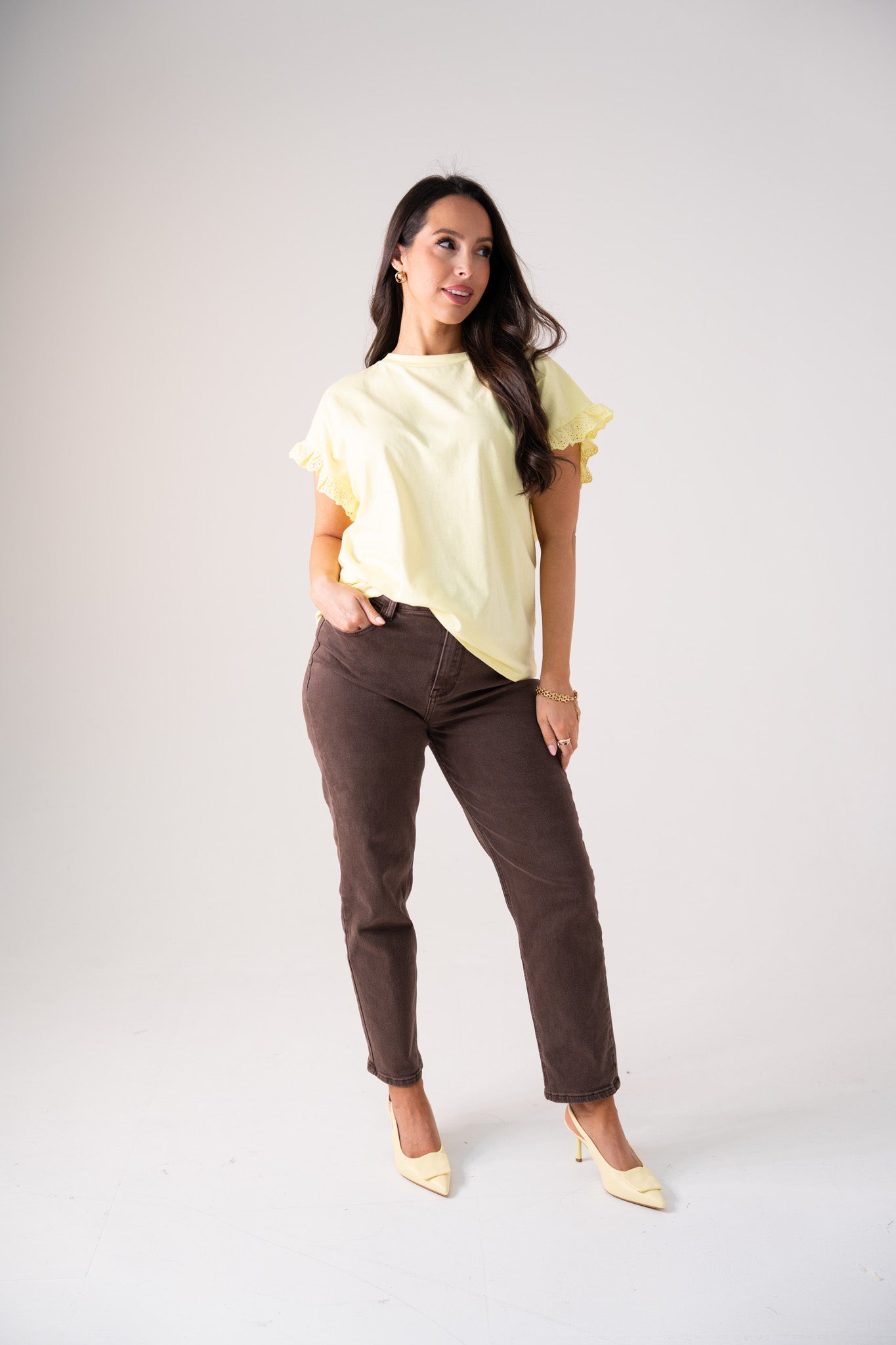 Kendra Frill Sleeve T-Shirt In Yellow