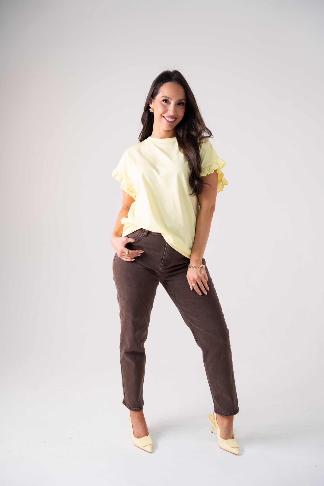 Kendra Frill Sleeve T-Shirt In Yellow