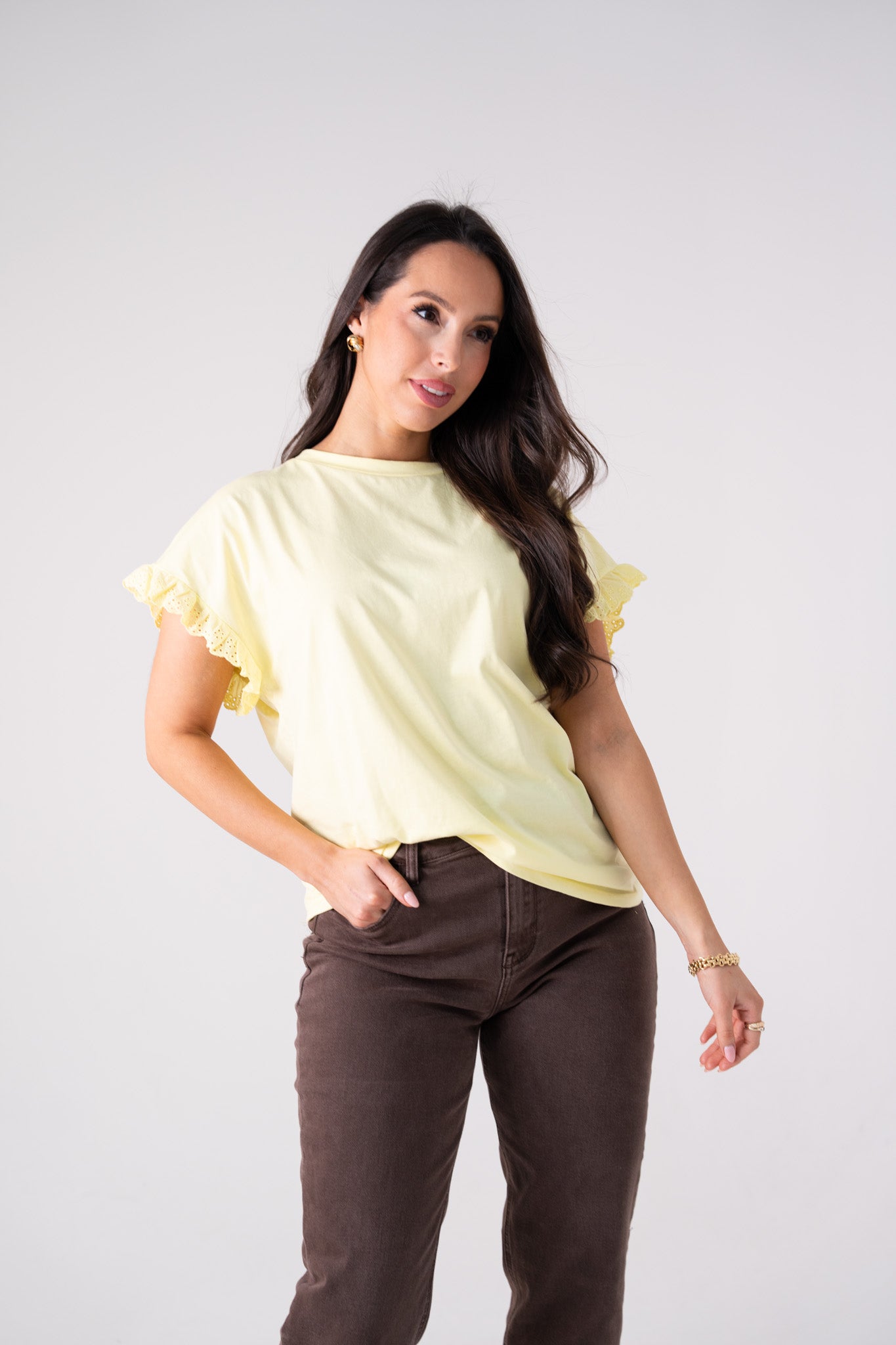 Kendra Frill Sleeve T-Shirt In Yellow