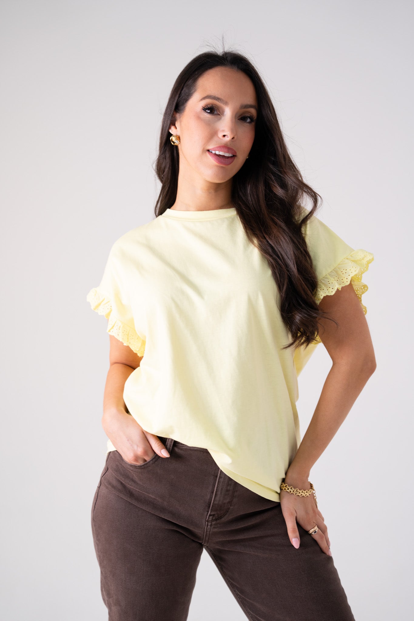 Kendra Frill Sleeve T-Shirt In Yellow