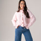 Kendra Frill Trim Cardigan In Pink