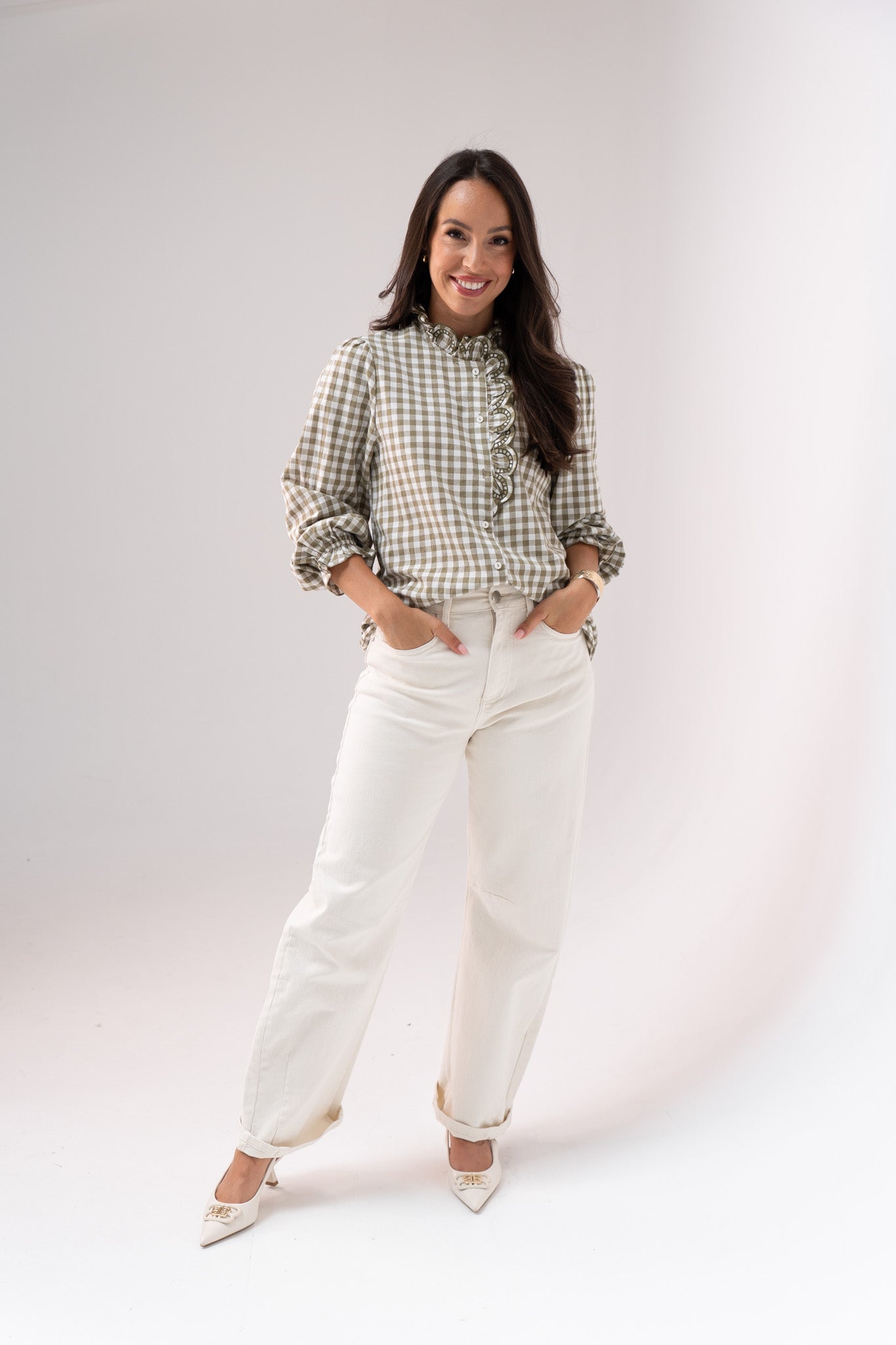 Kendra Gingham Shirt In Khaki