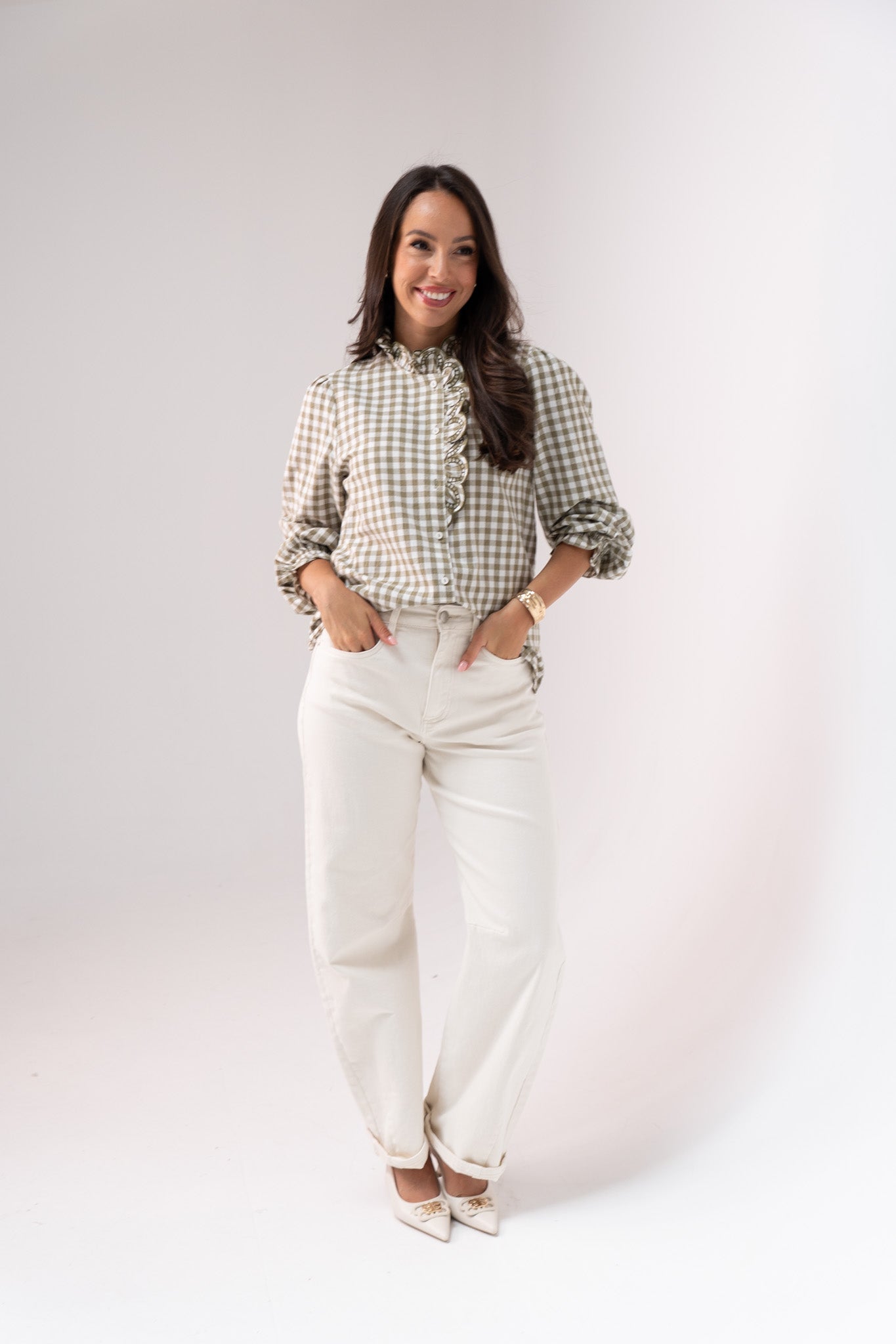 Kendra Gingham Shirt In Khaki