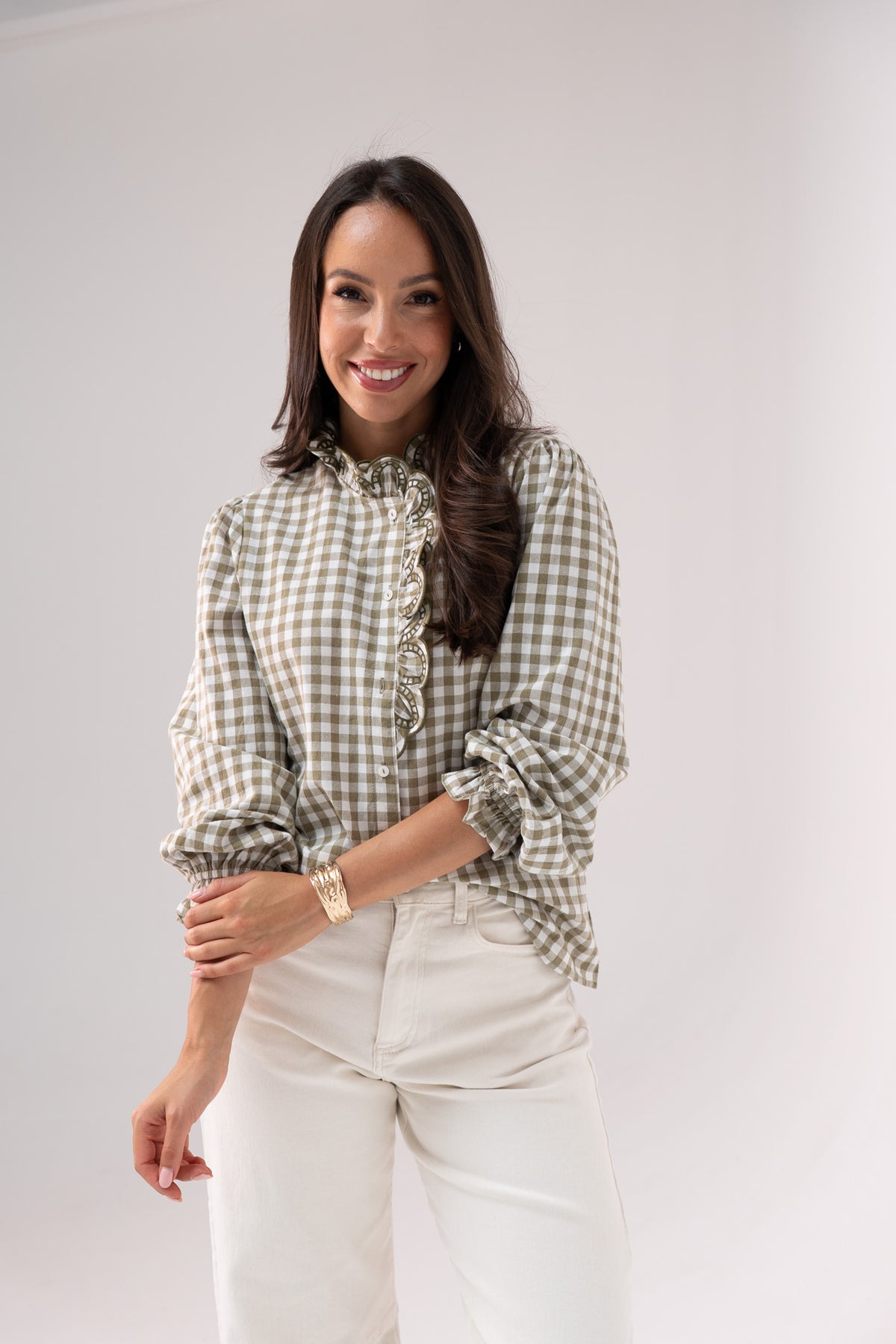 Kendra Gingham Shirt In Khaki