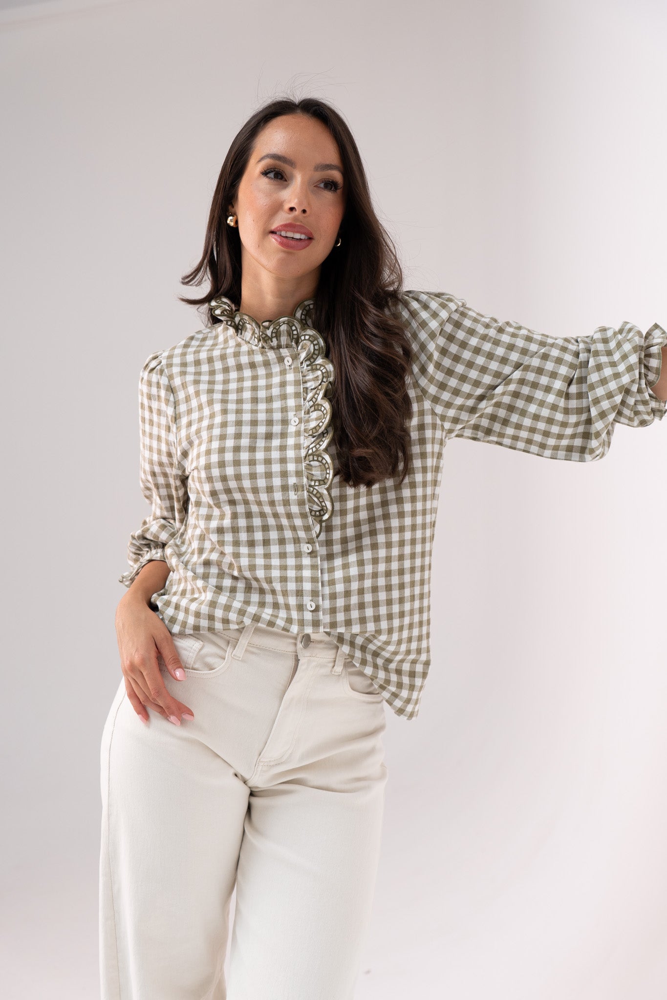 Kendra Gingham Shirt In Khaki