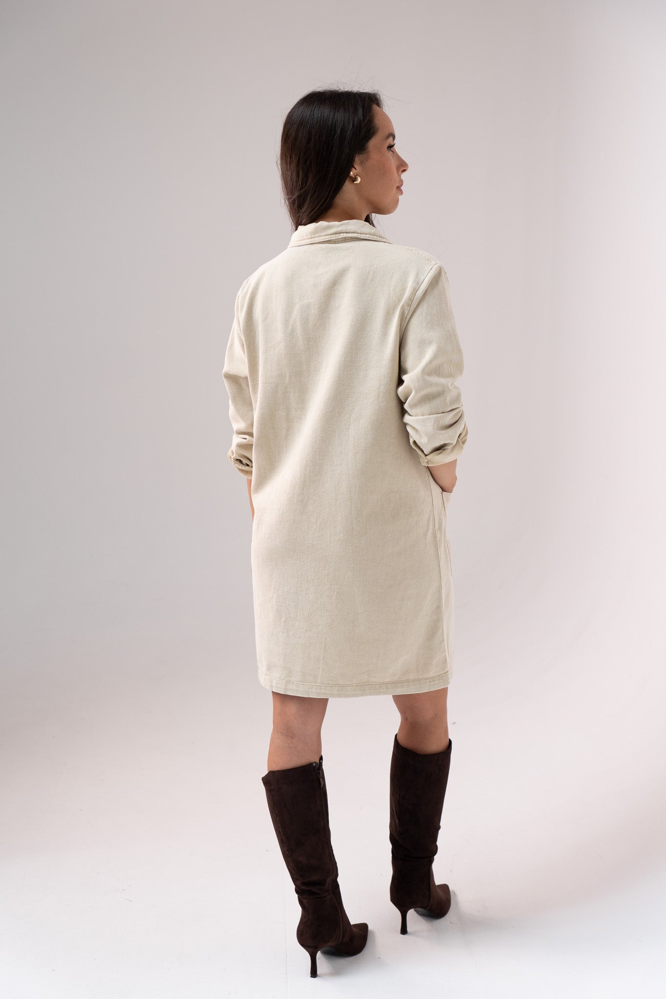 Kendra Long Sleeve Denim Shirt Dress In Neutral