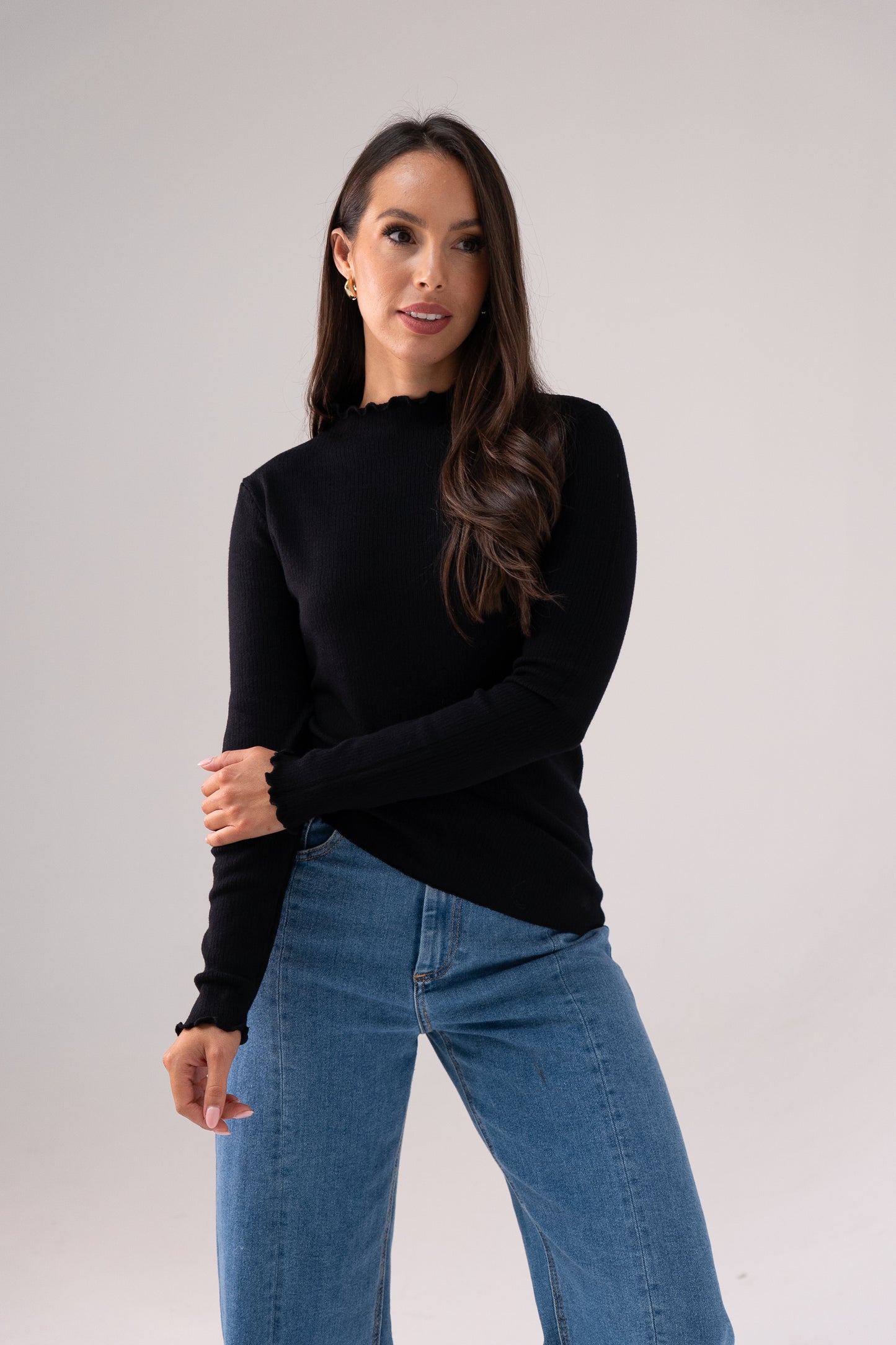 Kendra Long Sleeve Top In Black
