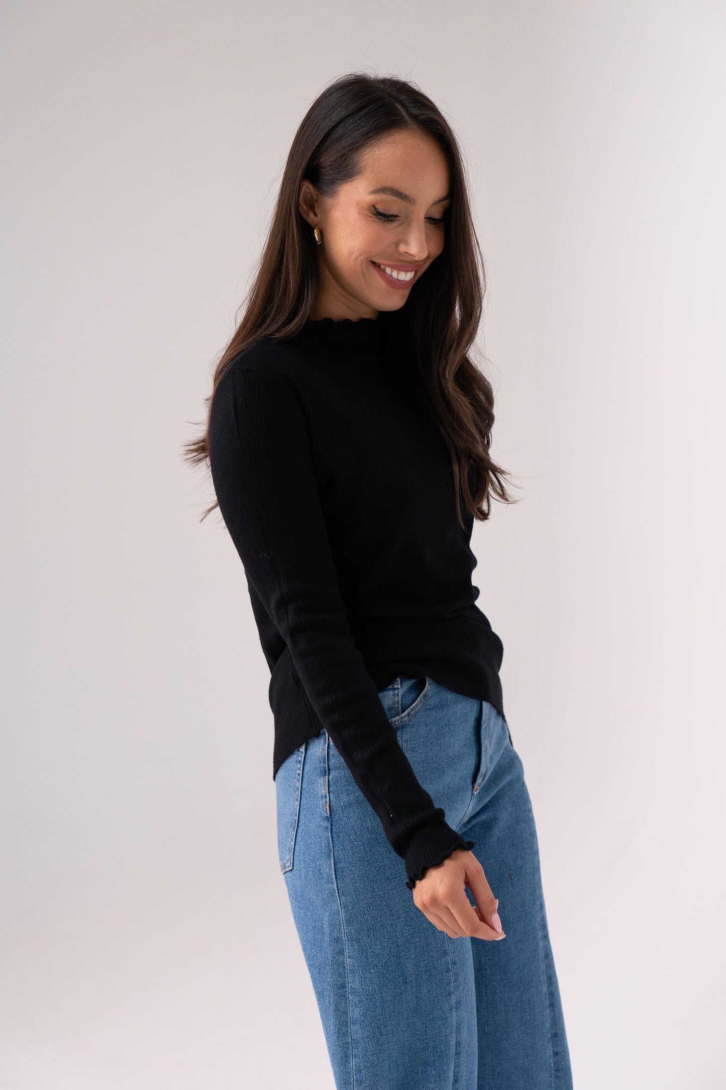 Kendra Long Sleeve Top In Black