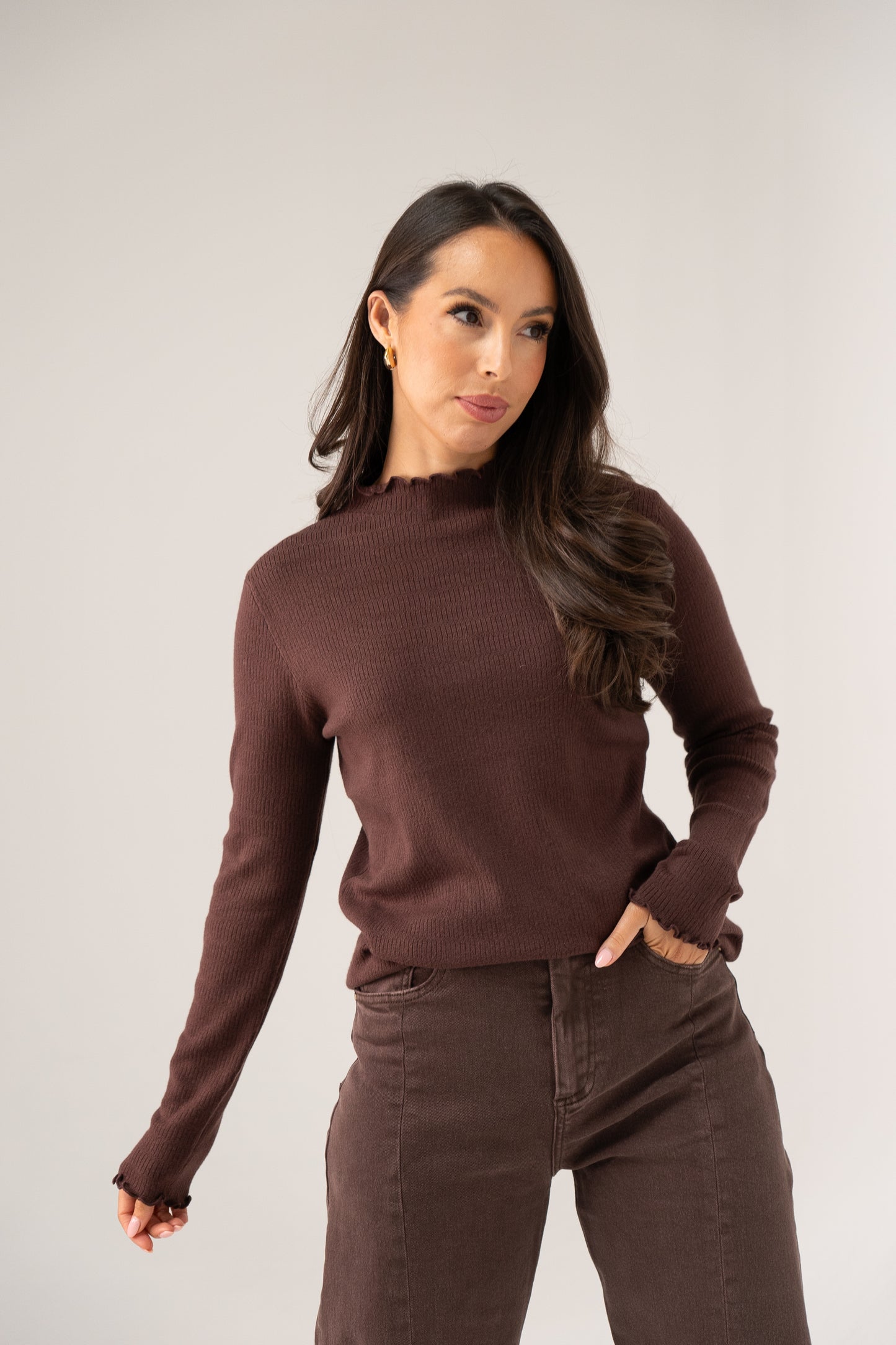Kendra Long Sleeve Top In Chocolate