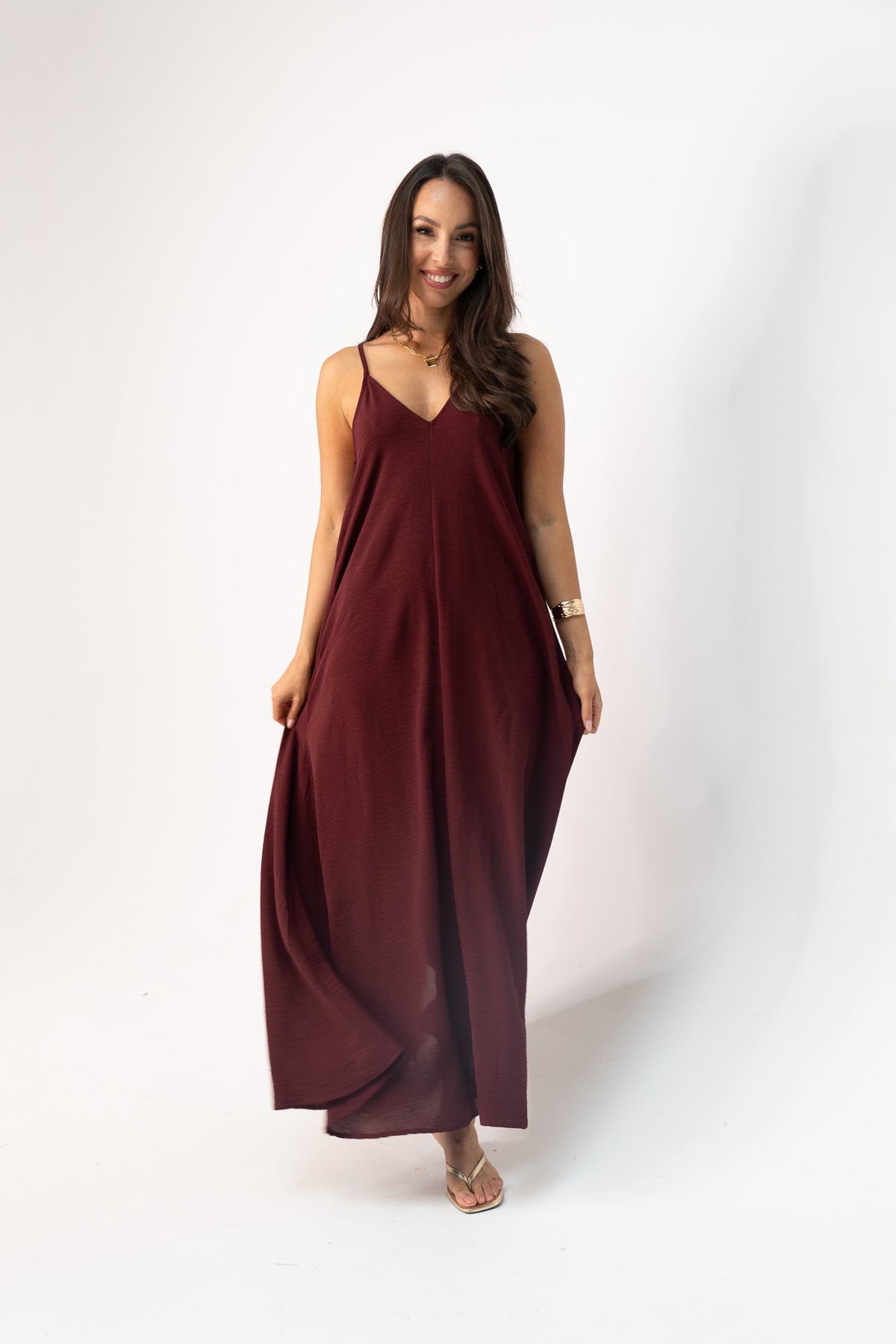 Kendra Maxi Cami Dress In Bordeaux