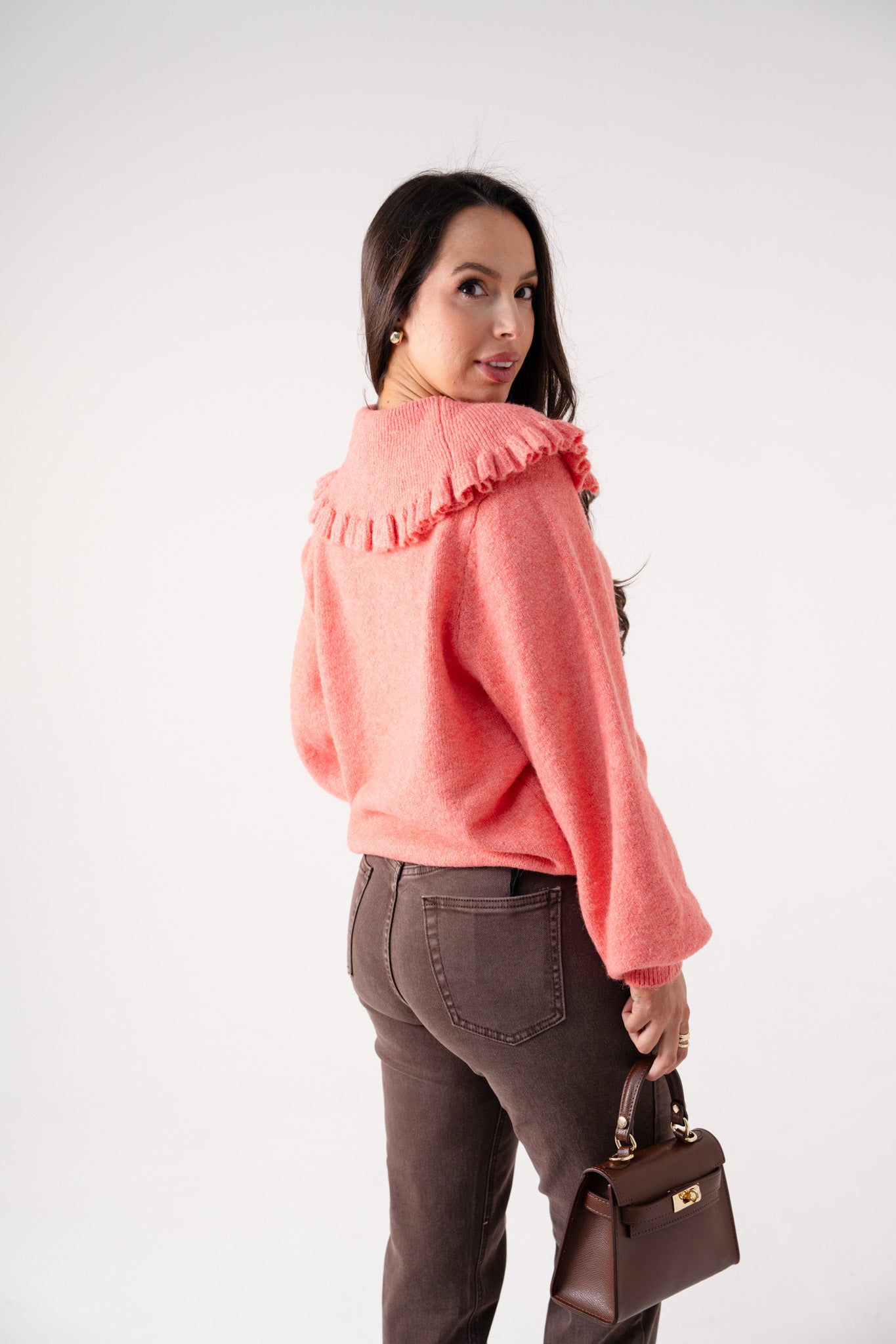 Kendra Oversize Collar Cardigan In Coral