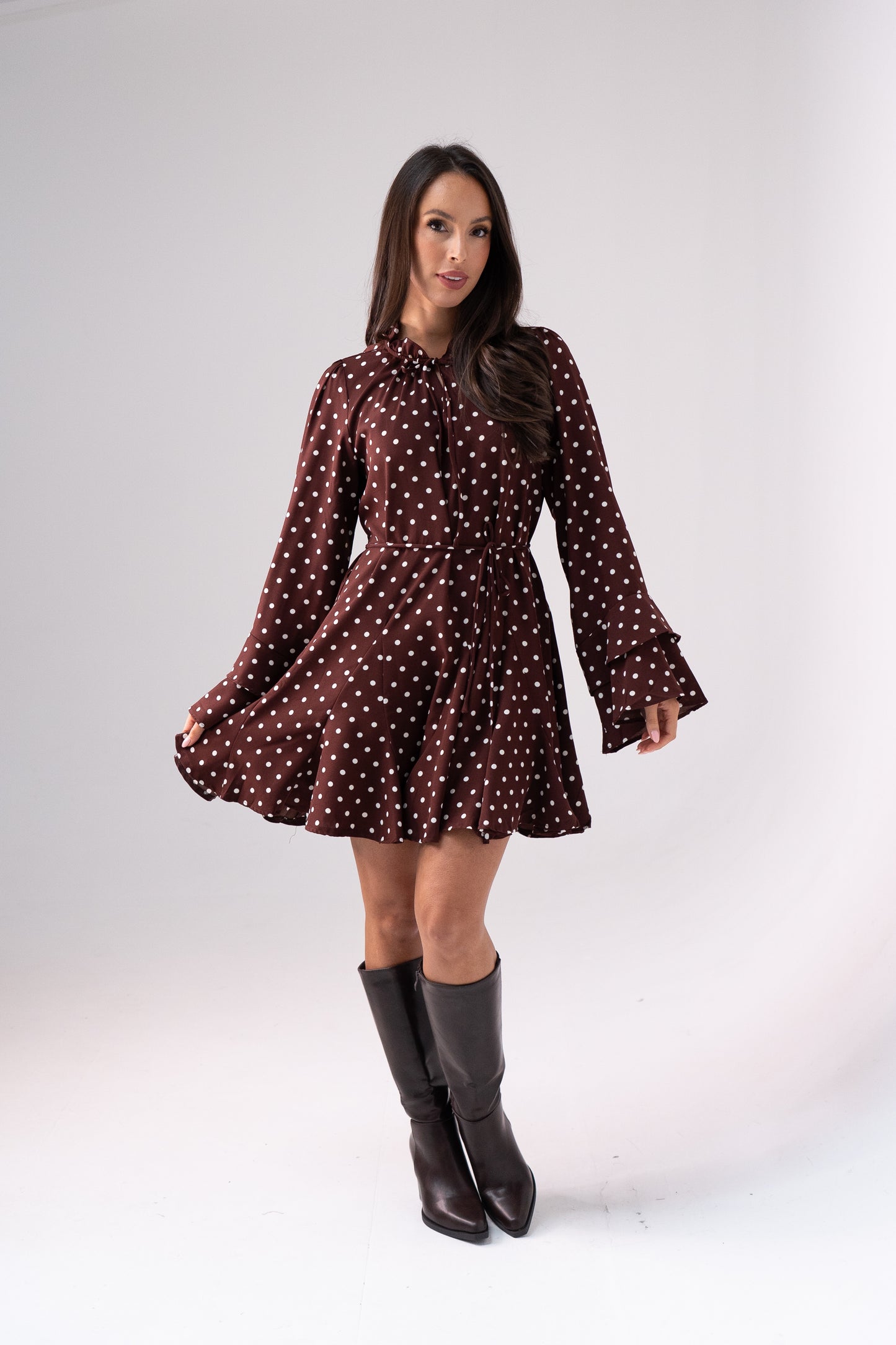 Kendra Polka Dot Dress In Chocolate