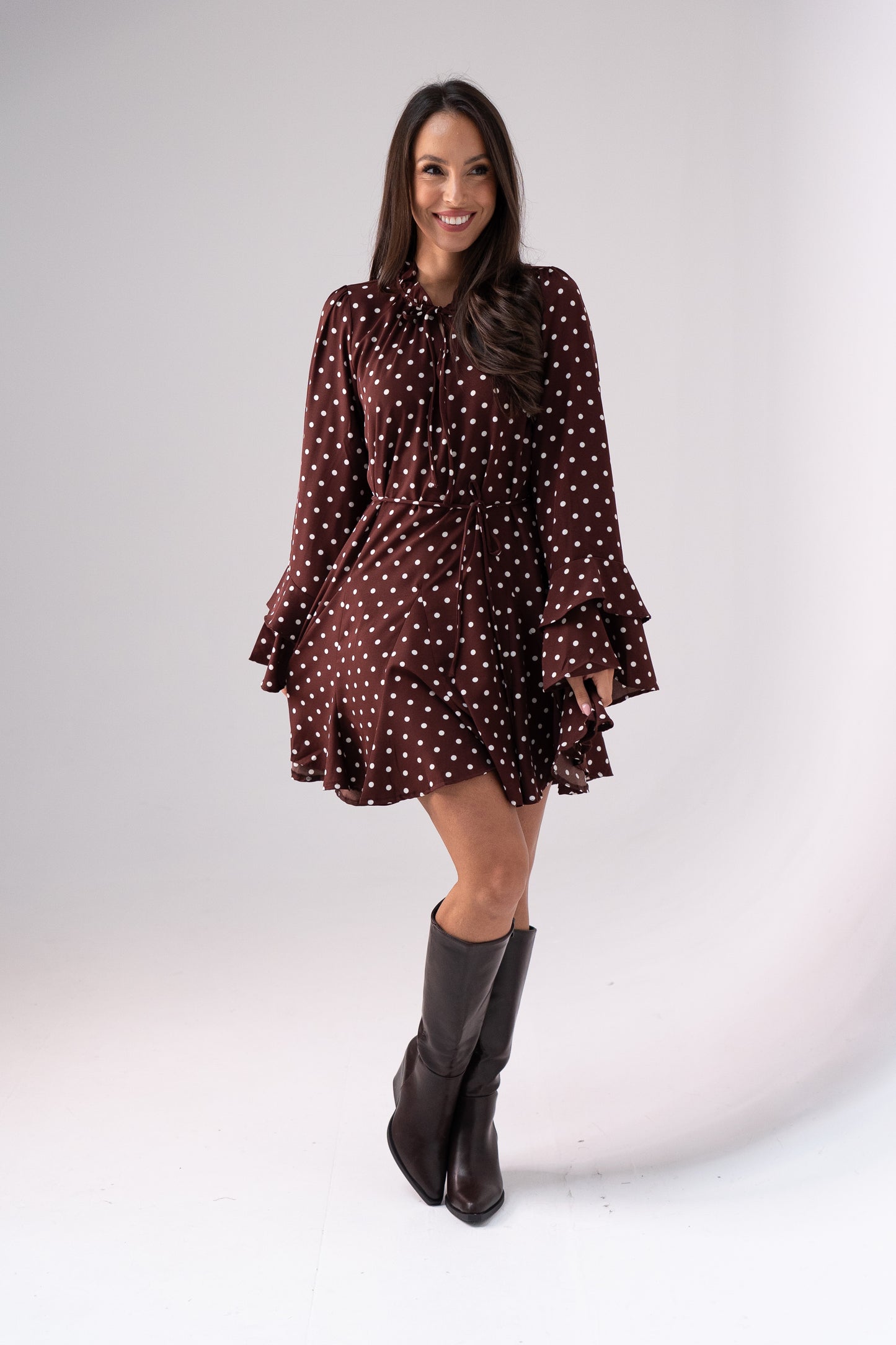 Kendra Polka Dot Dress In Chocolate