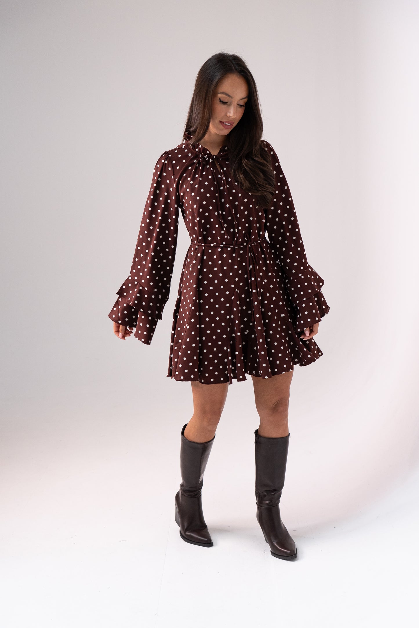 Kendra Polka Dot Dress In Chocolate