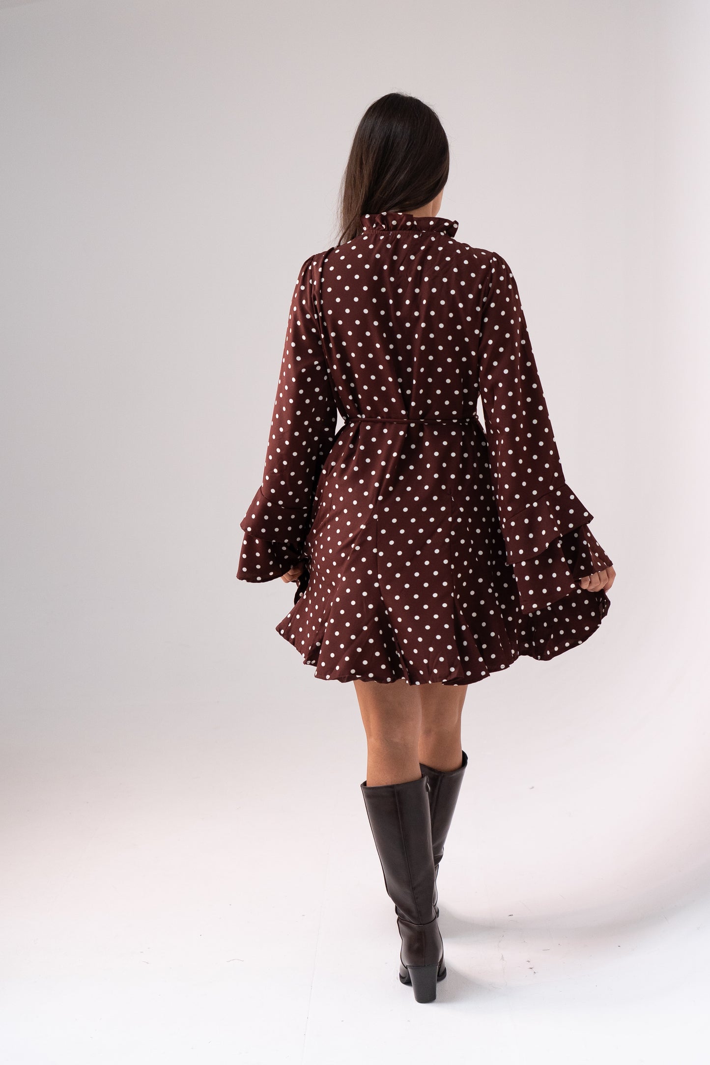 Kendra Polka Dot Dress In Chocolate