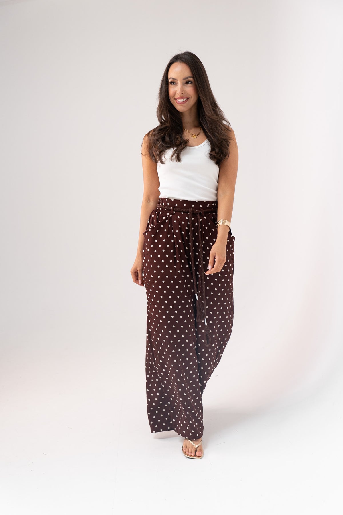 Kendra Polka Dot Trousers In Coffee
