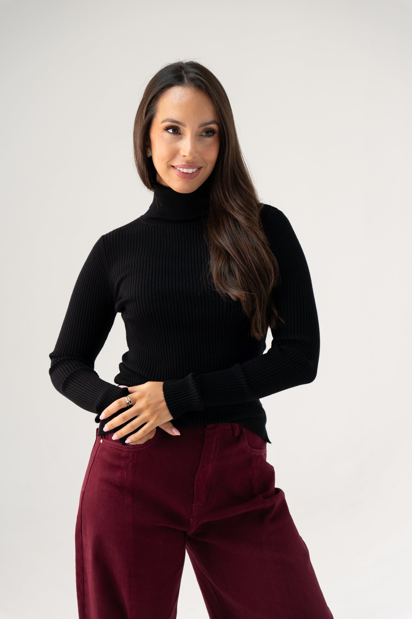 Kendra Polo Neck Top In Black