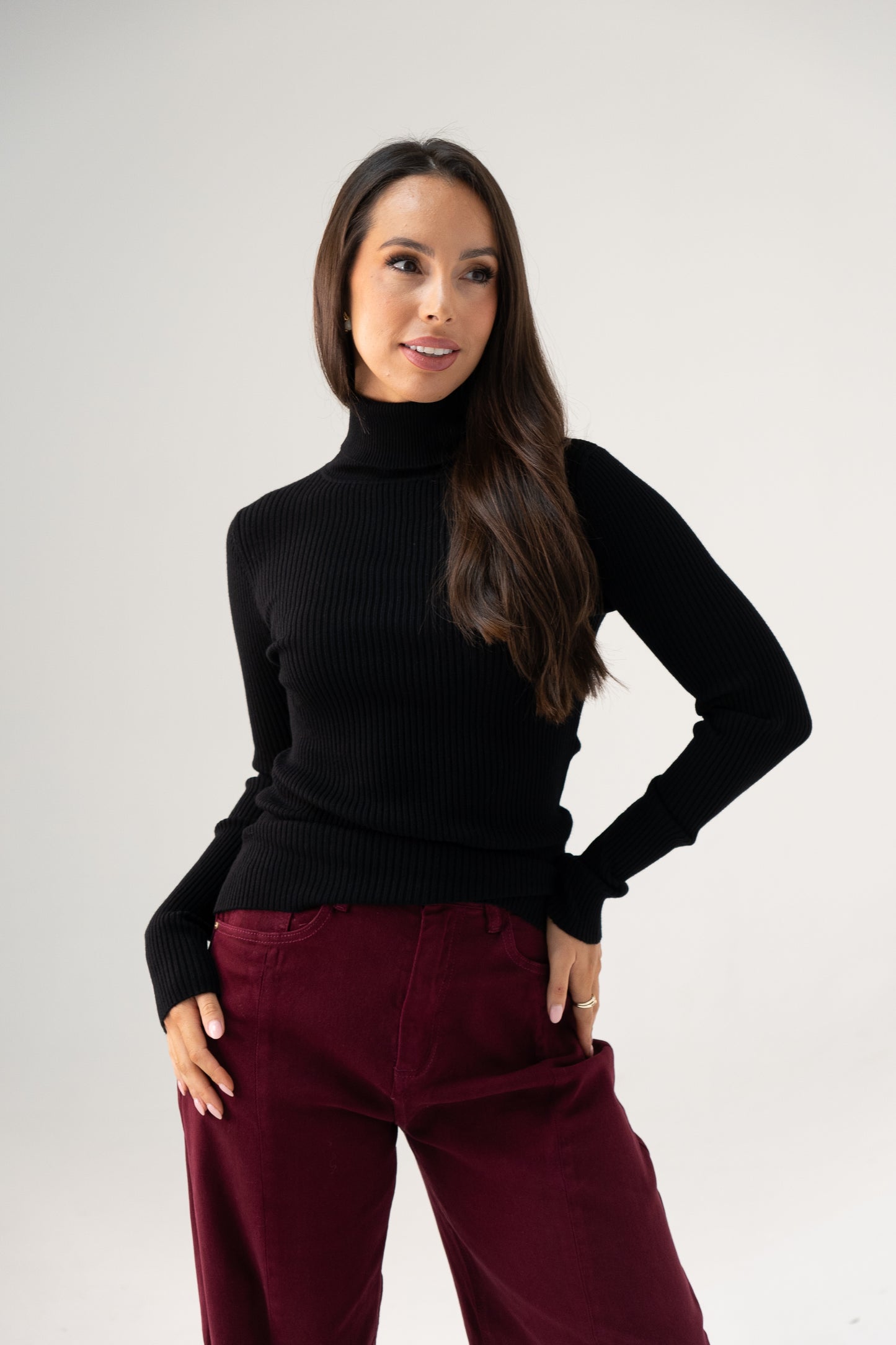 Kendra Polo Neck Top In Black