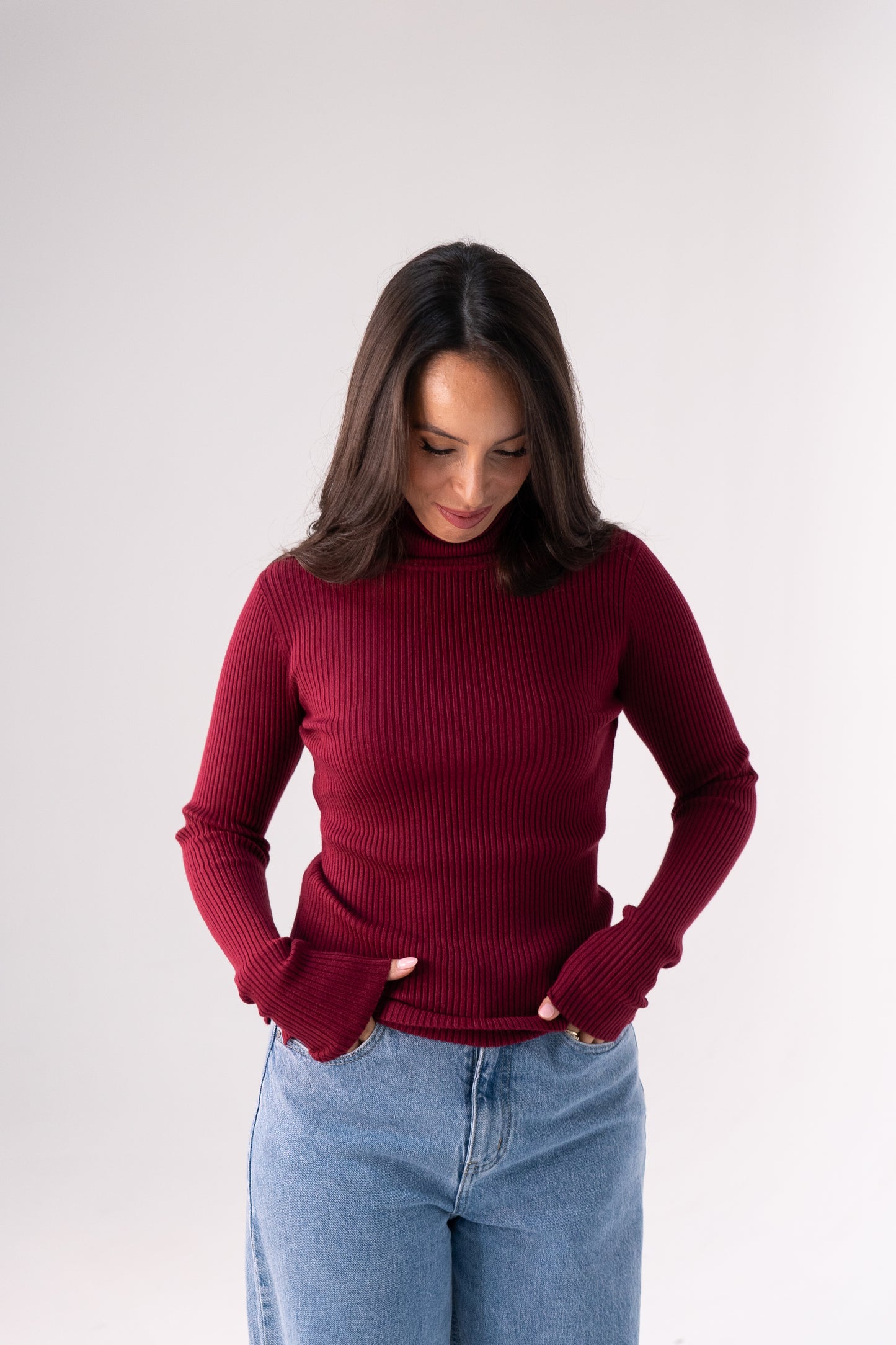 Kendra Polo Neck Top In Bordeaux
