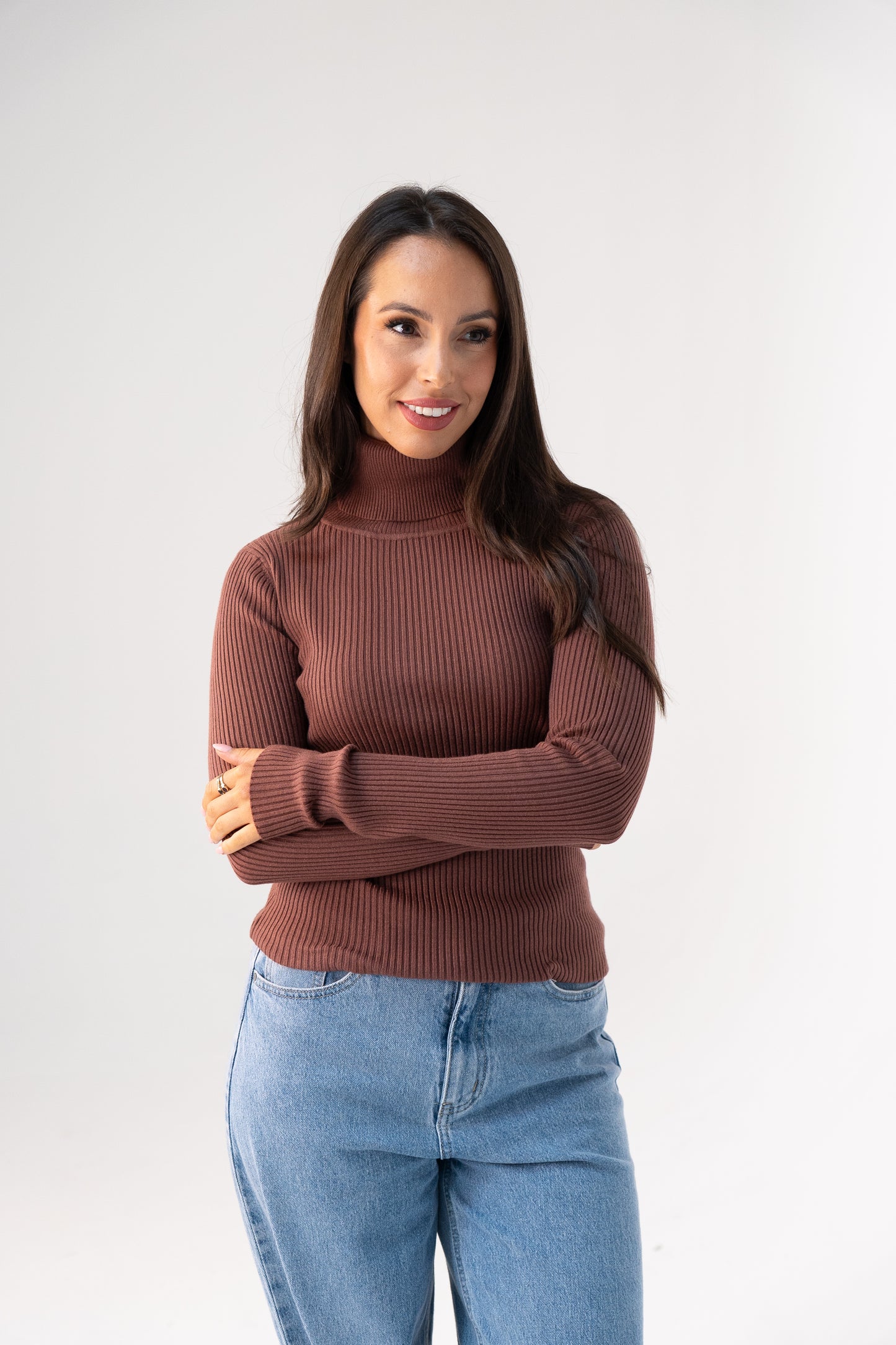 Kendra Polo Neck Top In Chocolate