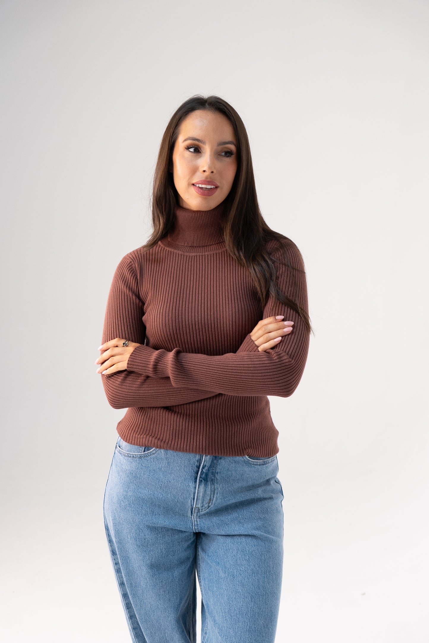 Kendra Polo Neck Top In Chocolate