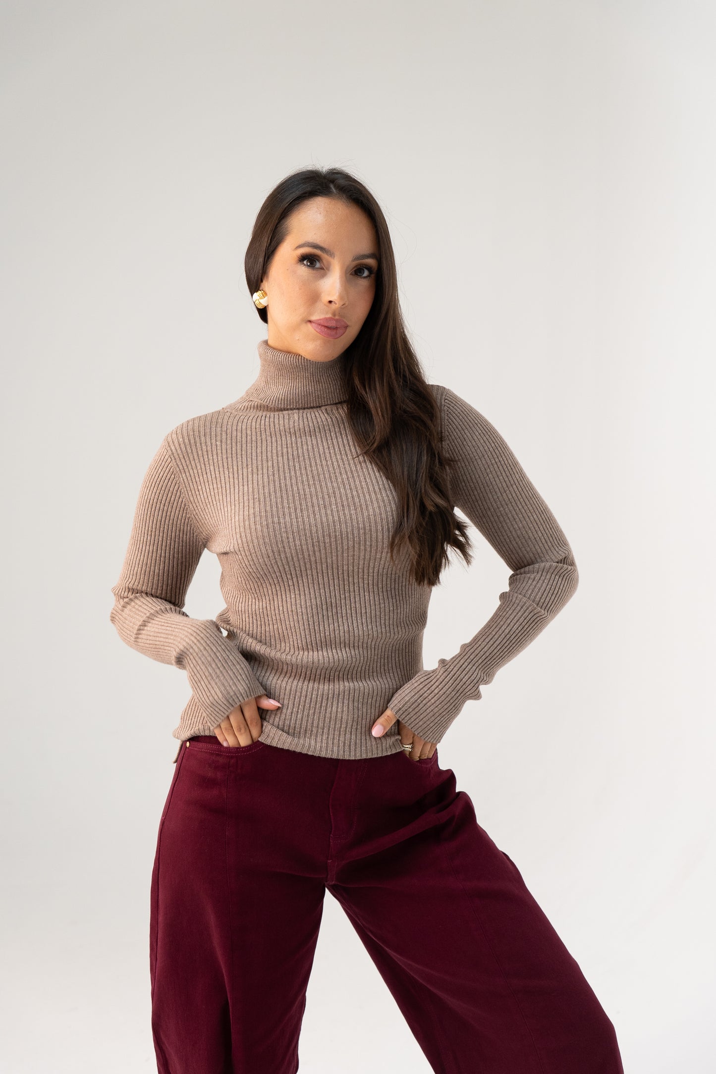 Kendra Polo Neck Top In Taupe
