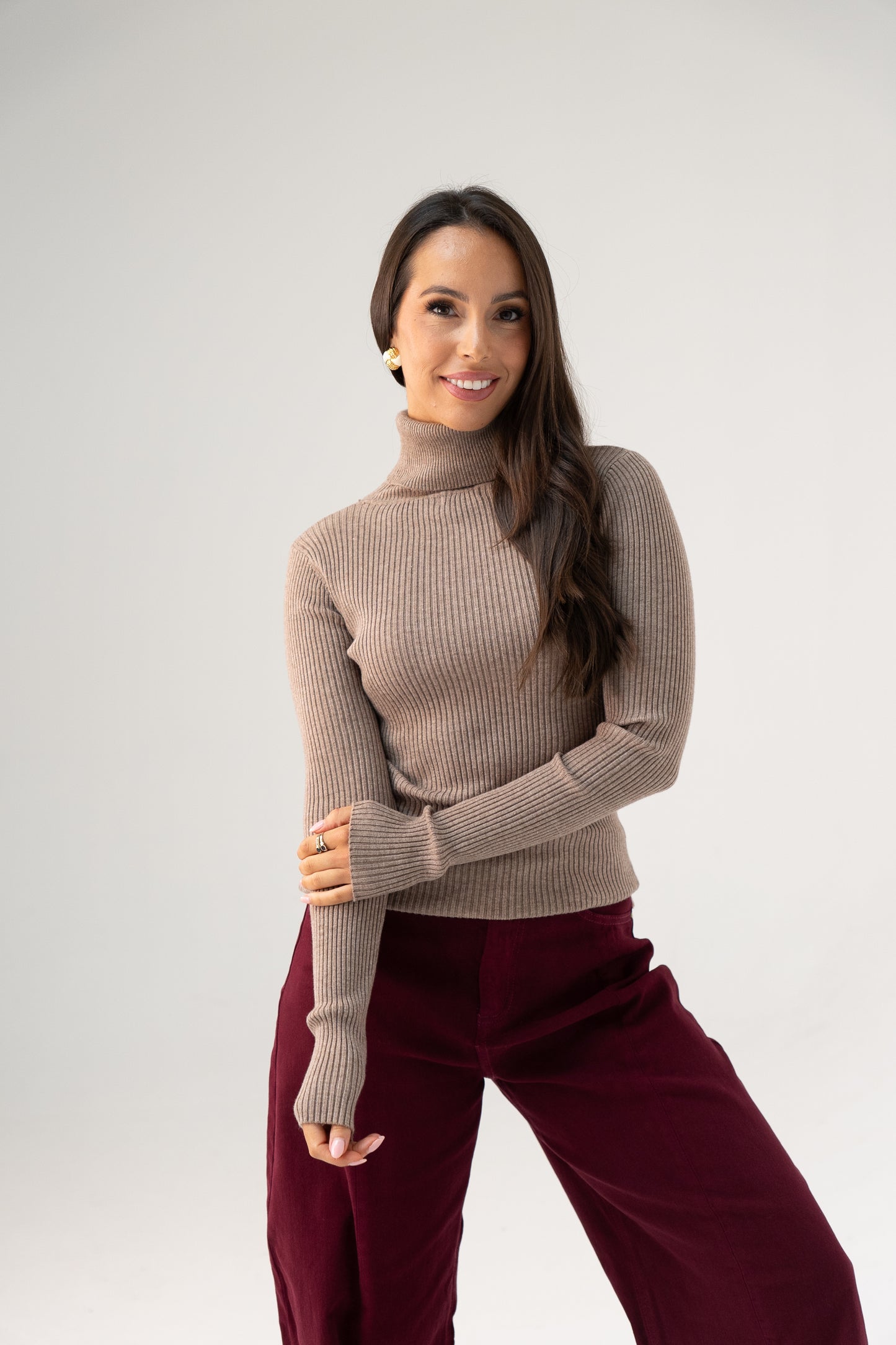 Kendra Polo Neck Top In Taupe