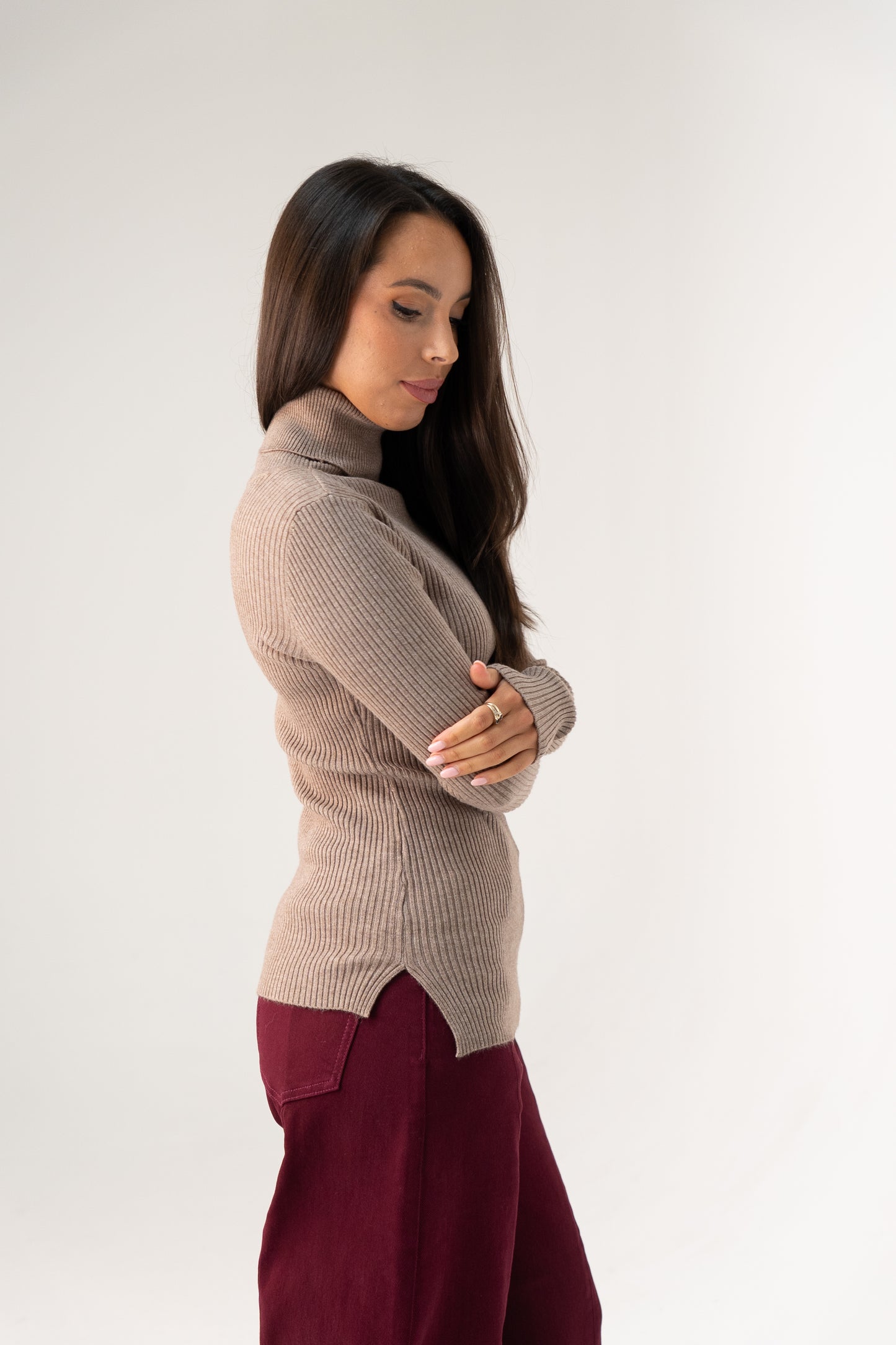 Kendra Polo Neck Top In Taupe