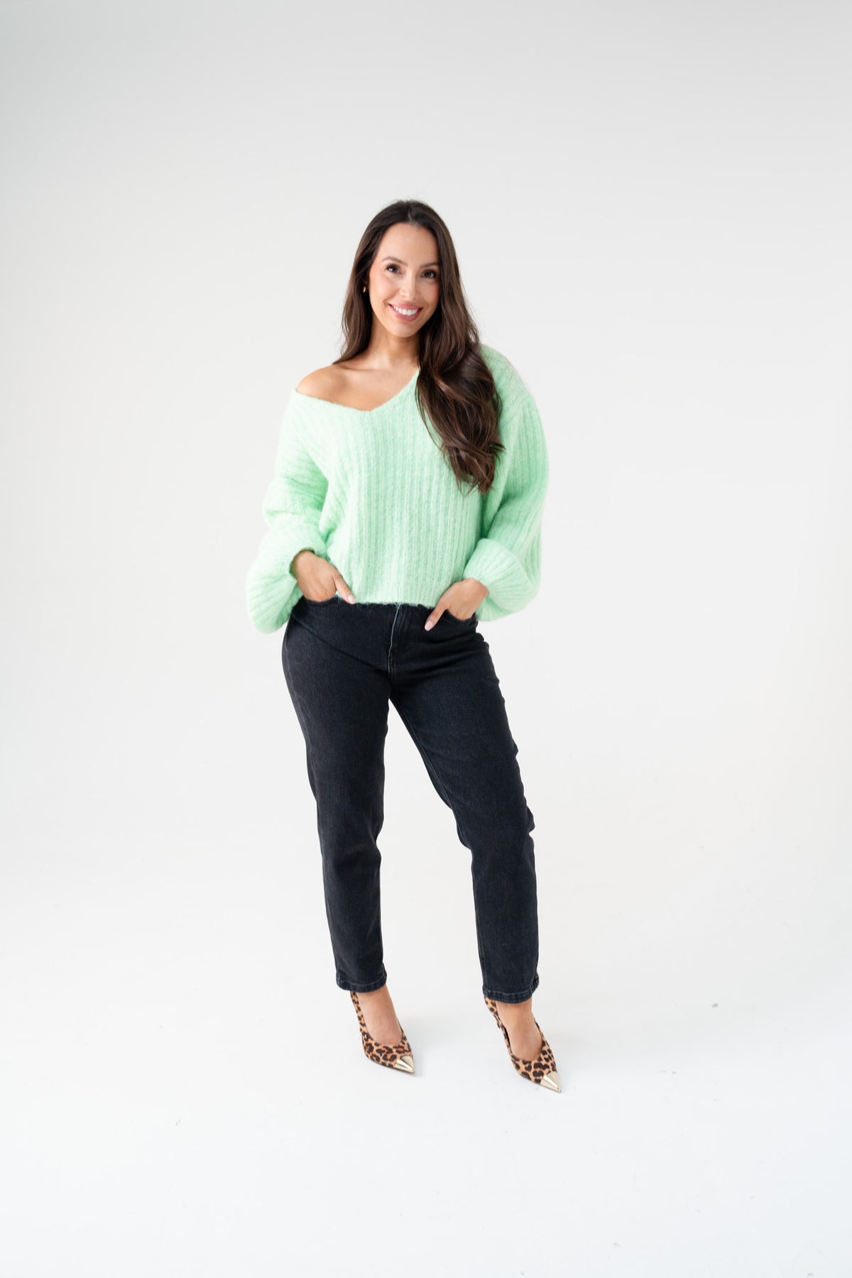 Kendra Puff Sleeve Jumper In Green