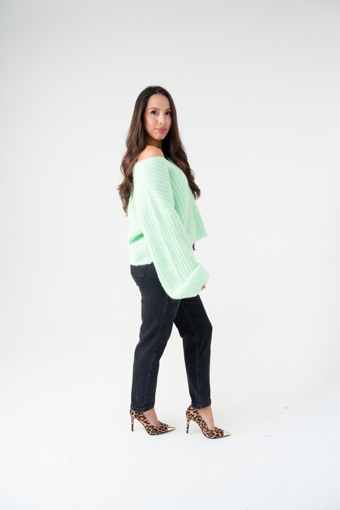Kendra Puff Sleeve Jumper In Green