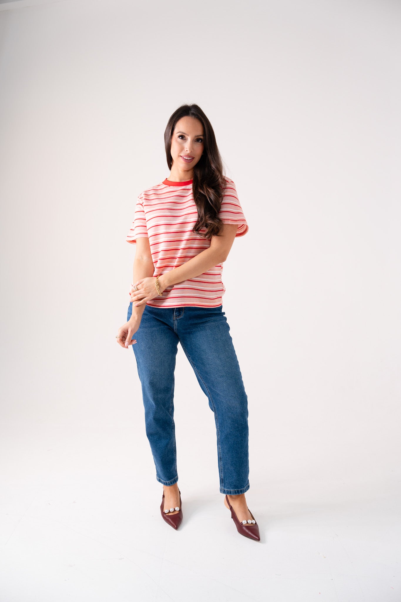 Kendra Red Stripe T-Shirt In Pink