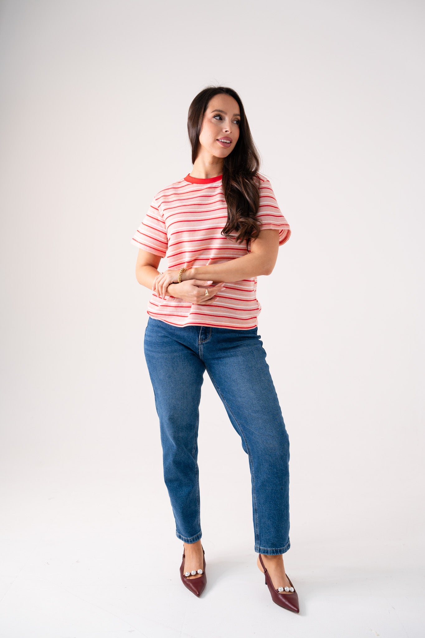 Kendra Red Stripe T-Shirt In Pink