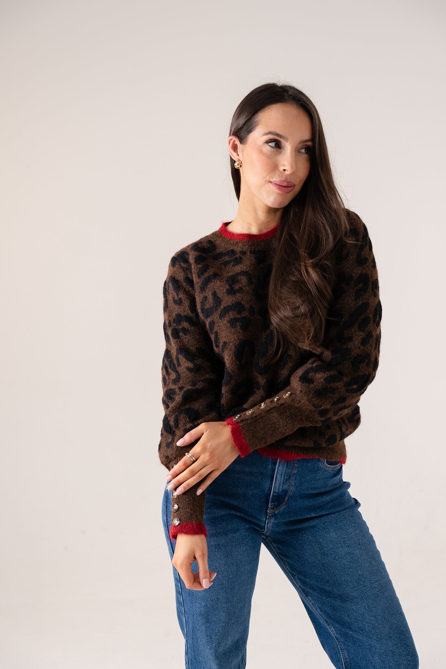 Kendra Red Trim Jumper In Leopard