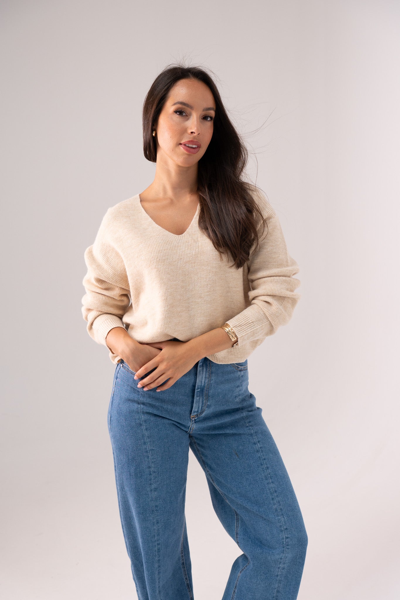 Kendra Ribbed Jumper In Neutral