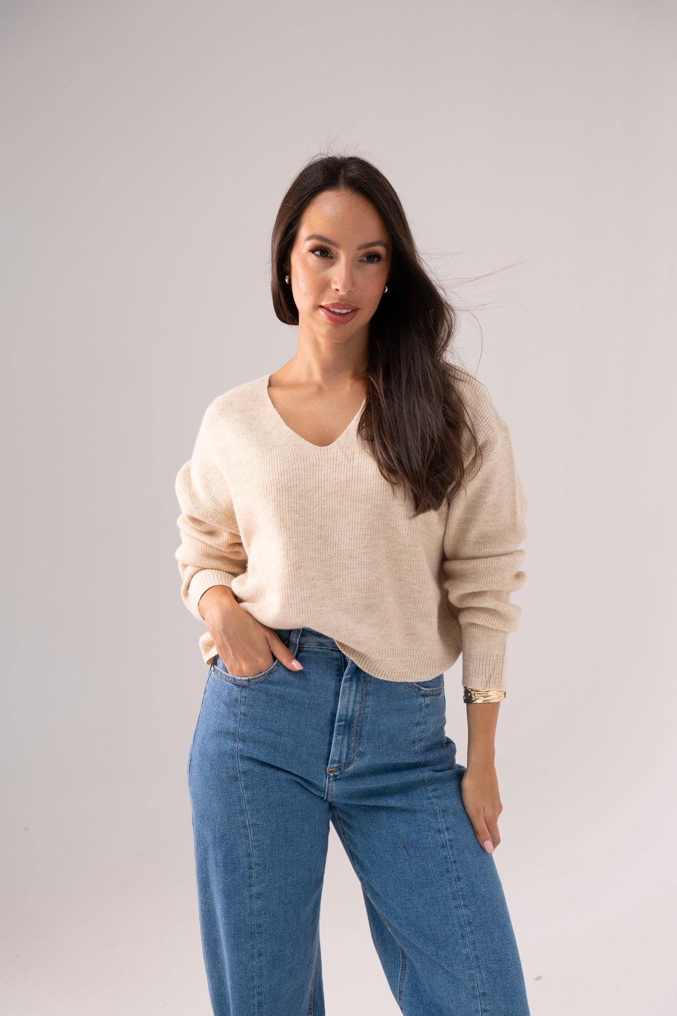 Kendra Ribbed Jumper In Neutral