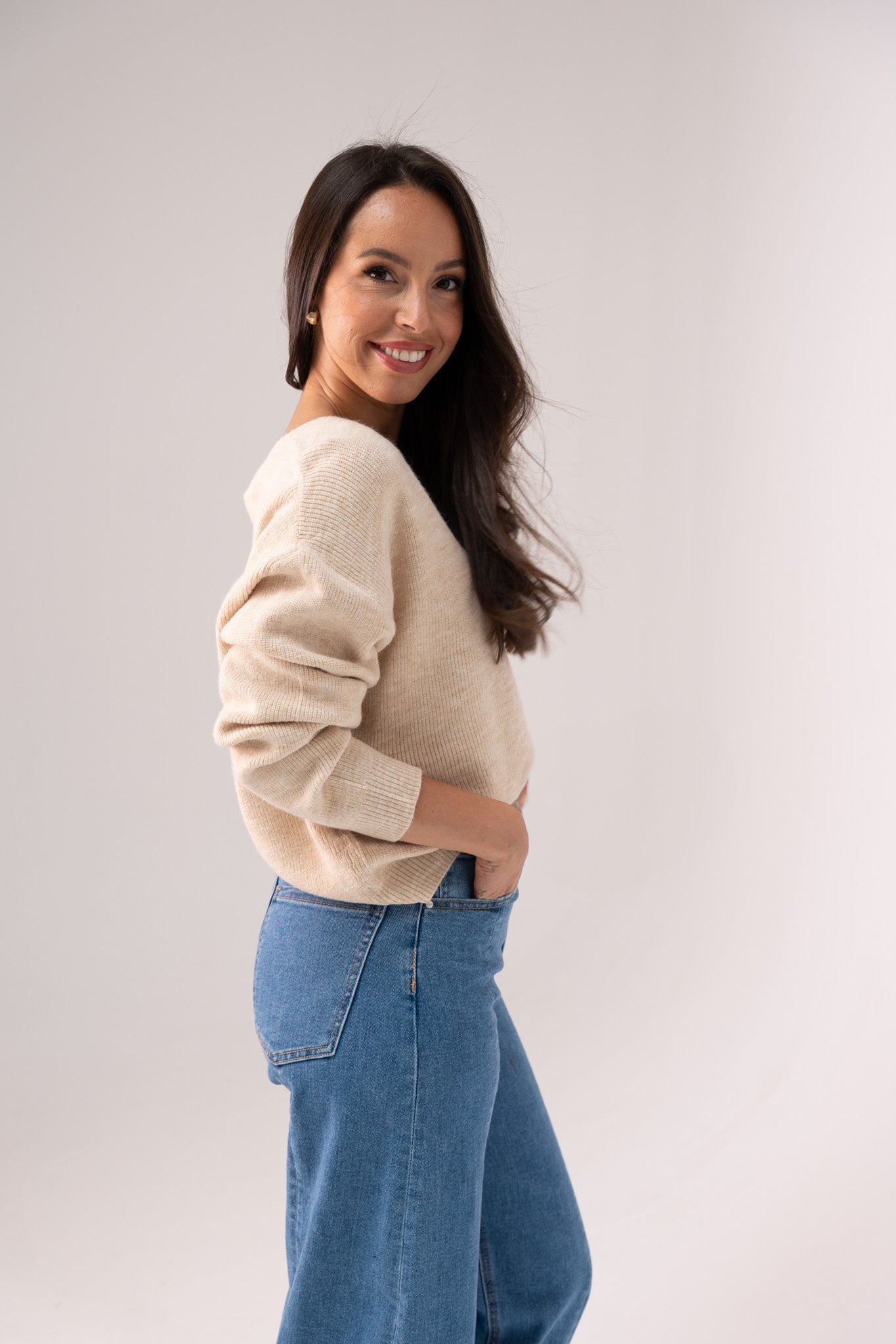 Kendra Ribbed Jumper In Neutral