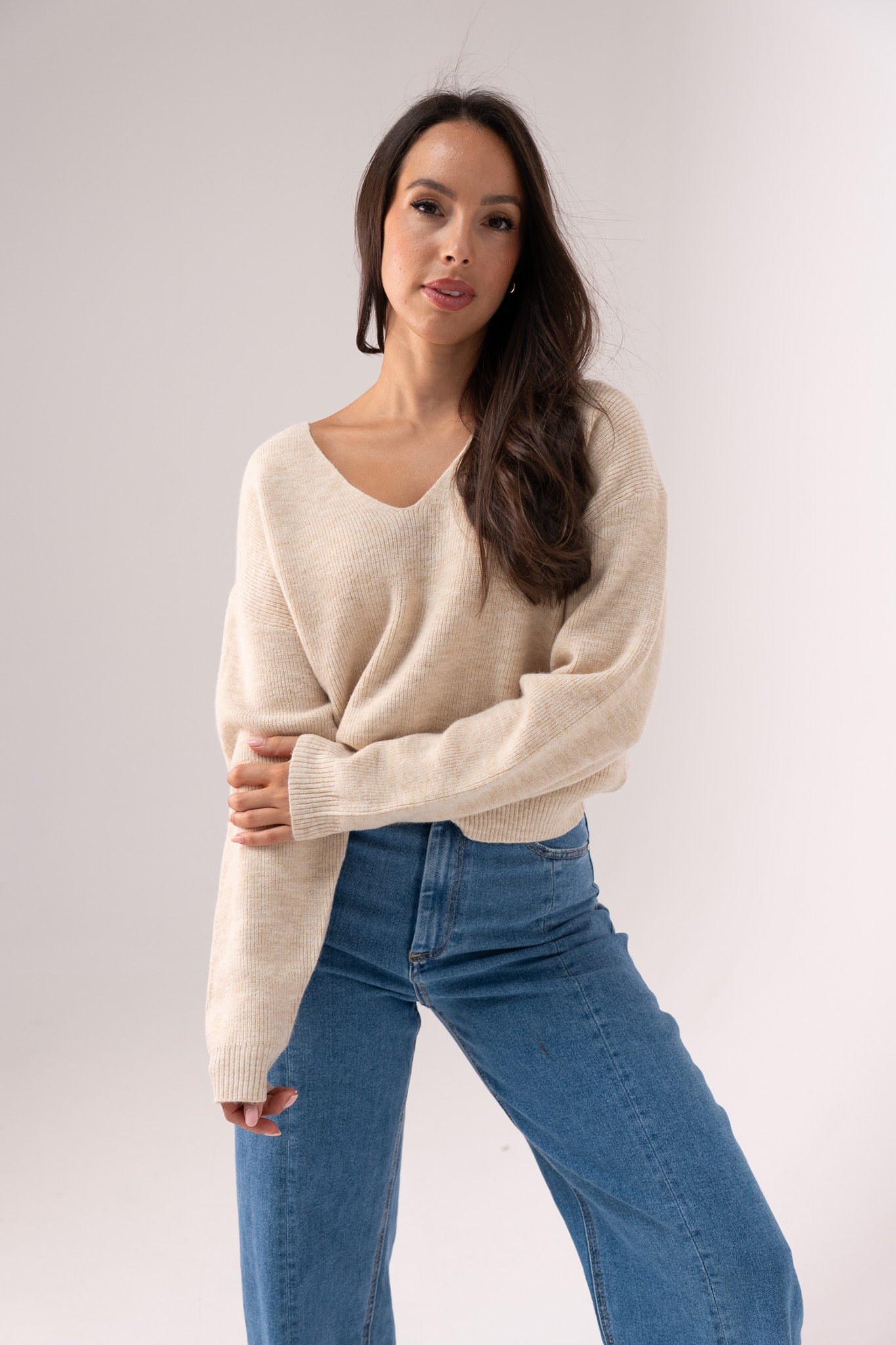 Kendra Ribbed Jumper In Neutral