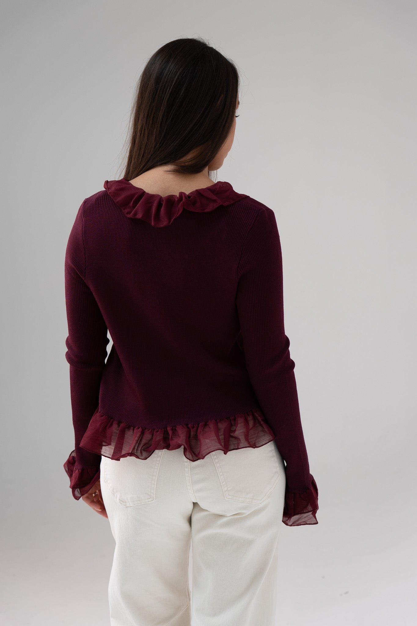 Kendra Ruffle Blouse In Bordeaux