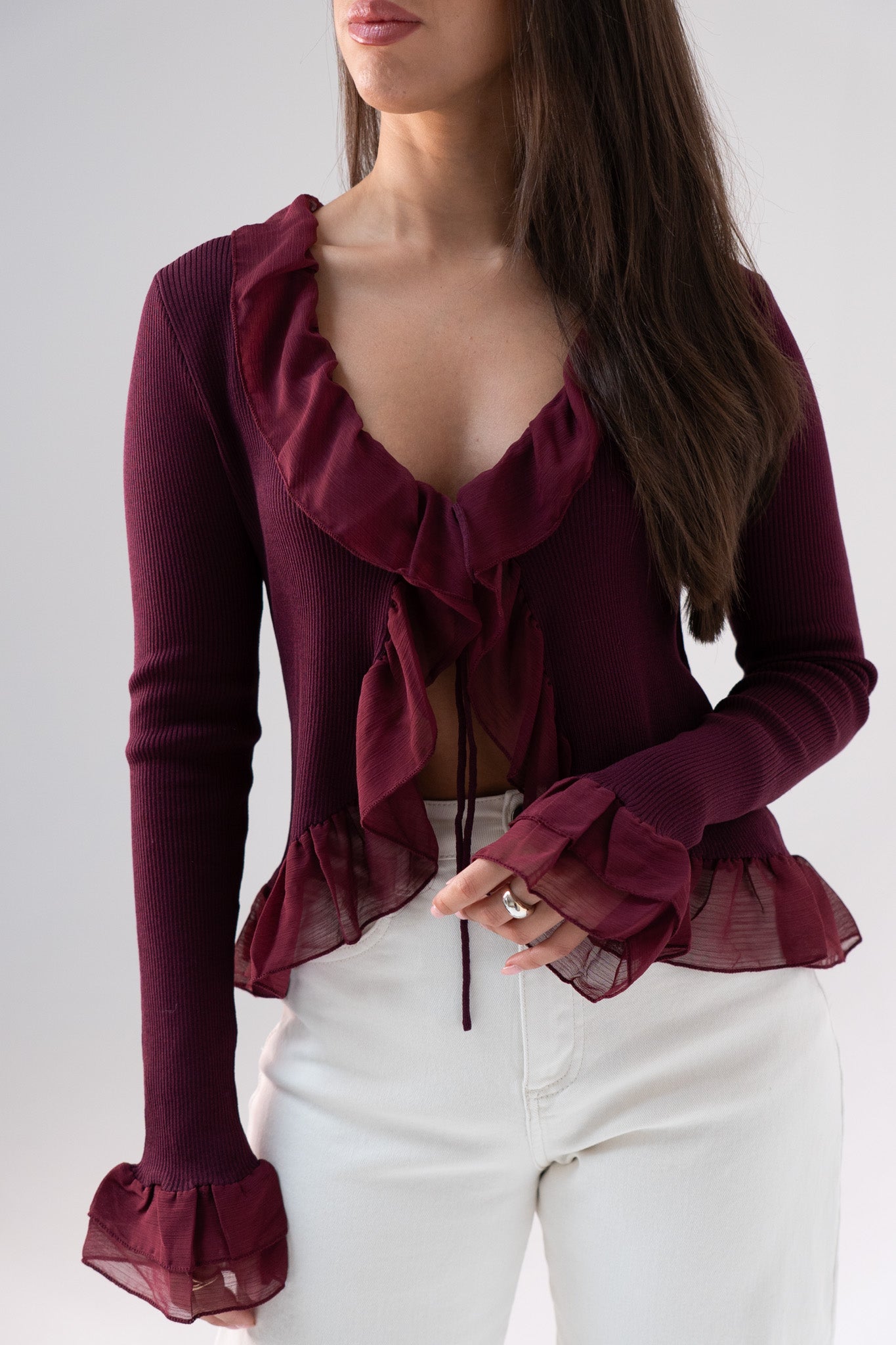 Kendra Ruffle Blouse In Bordeaux