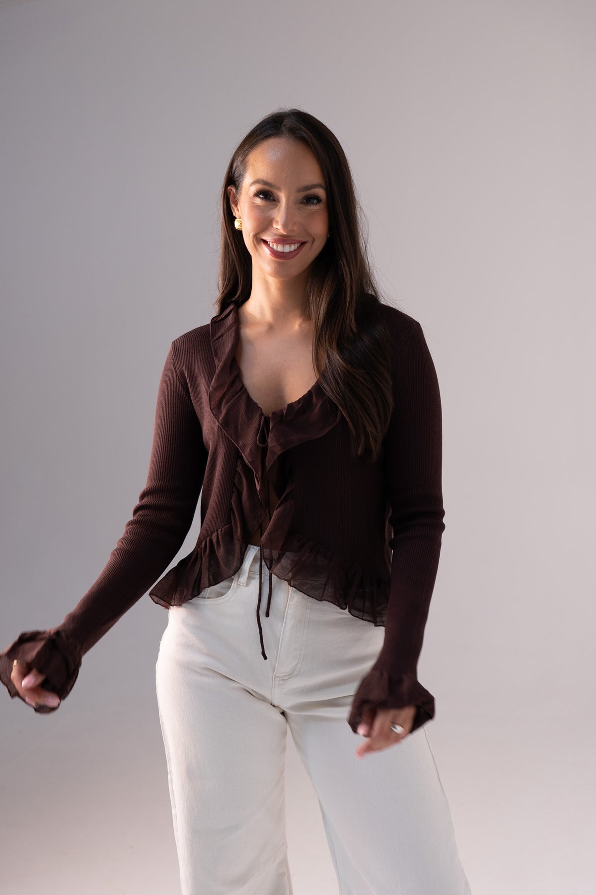 Kendra Ruffle Blouse In Chocolate