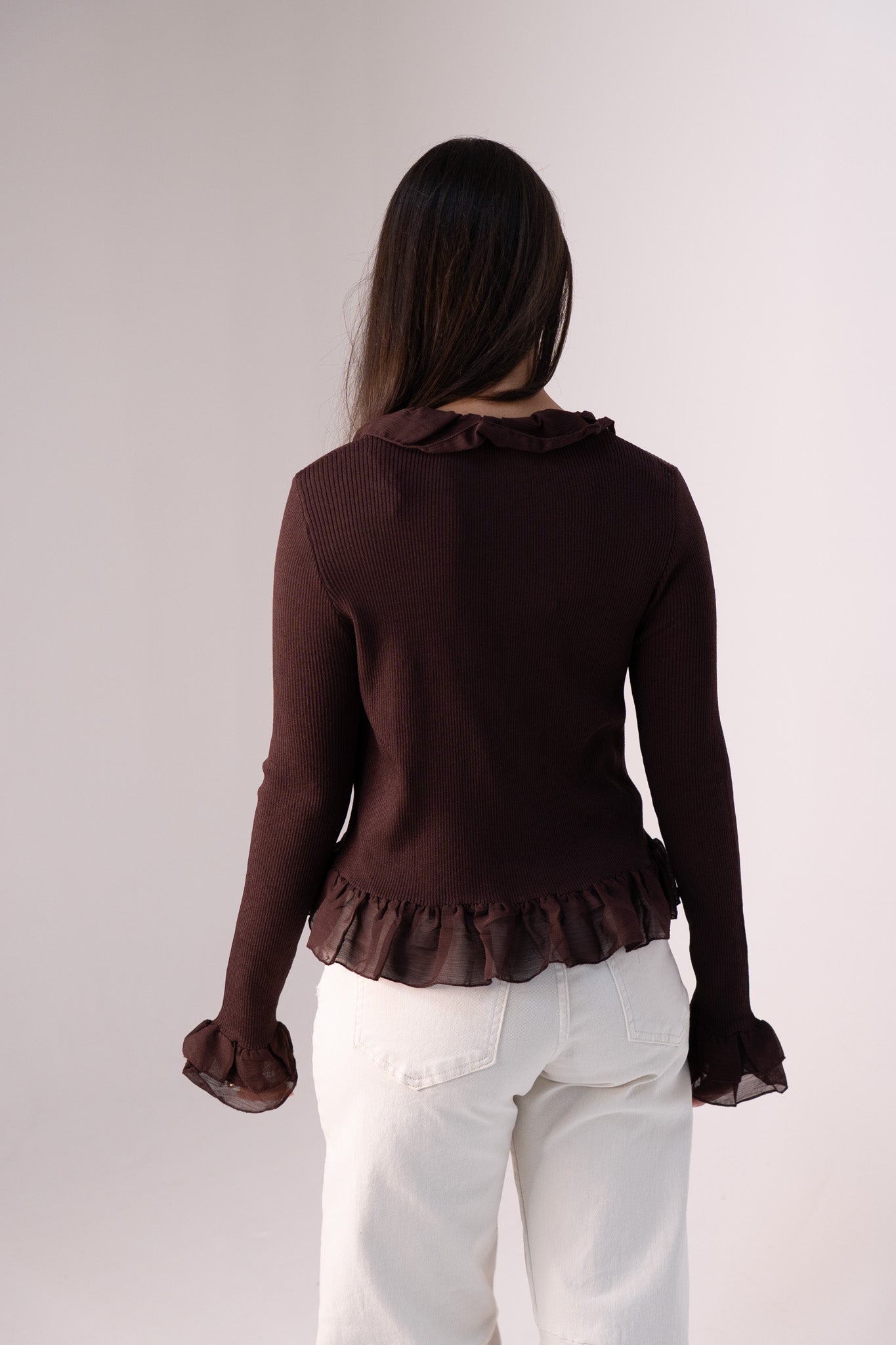 Kendra Ruffle Blouse In Chocolate